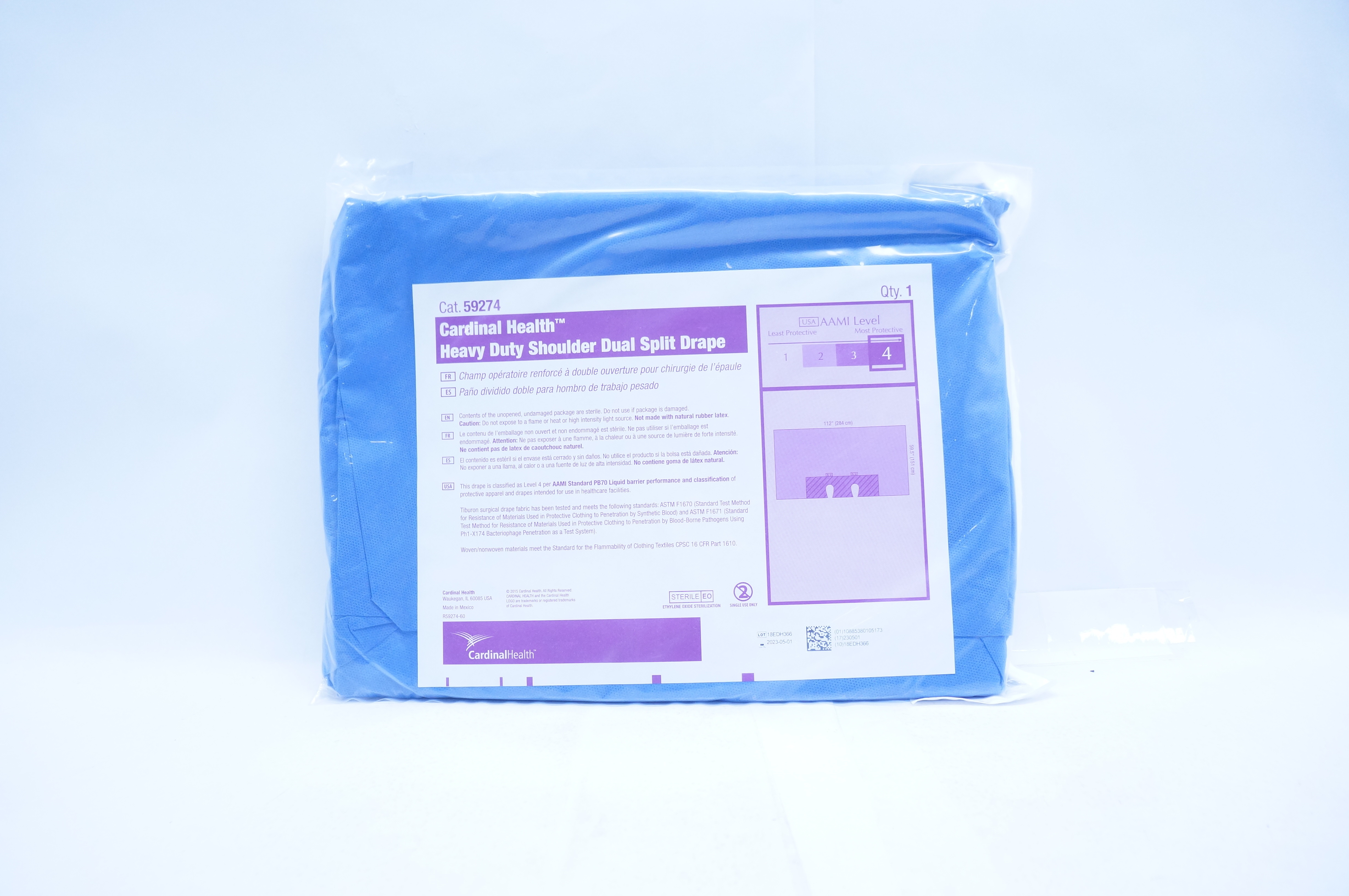 Cardinal Health 59274 Heavy Duty Shoulder Dual Split Drape Level 4 112 x 59.5in.