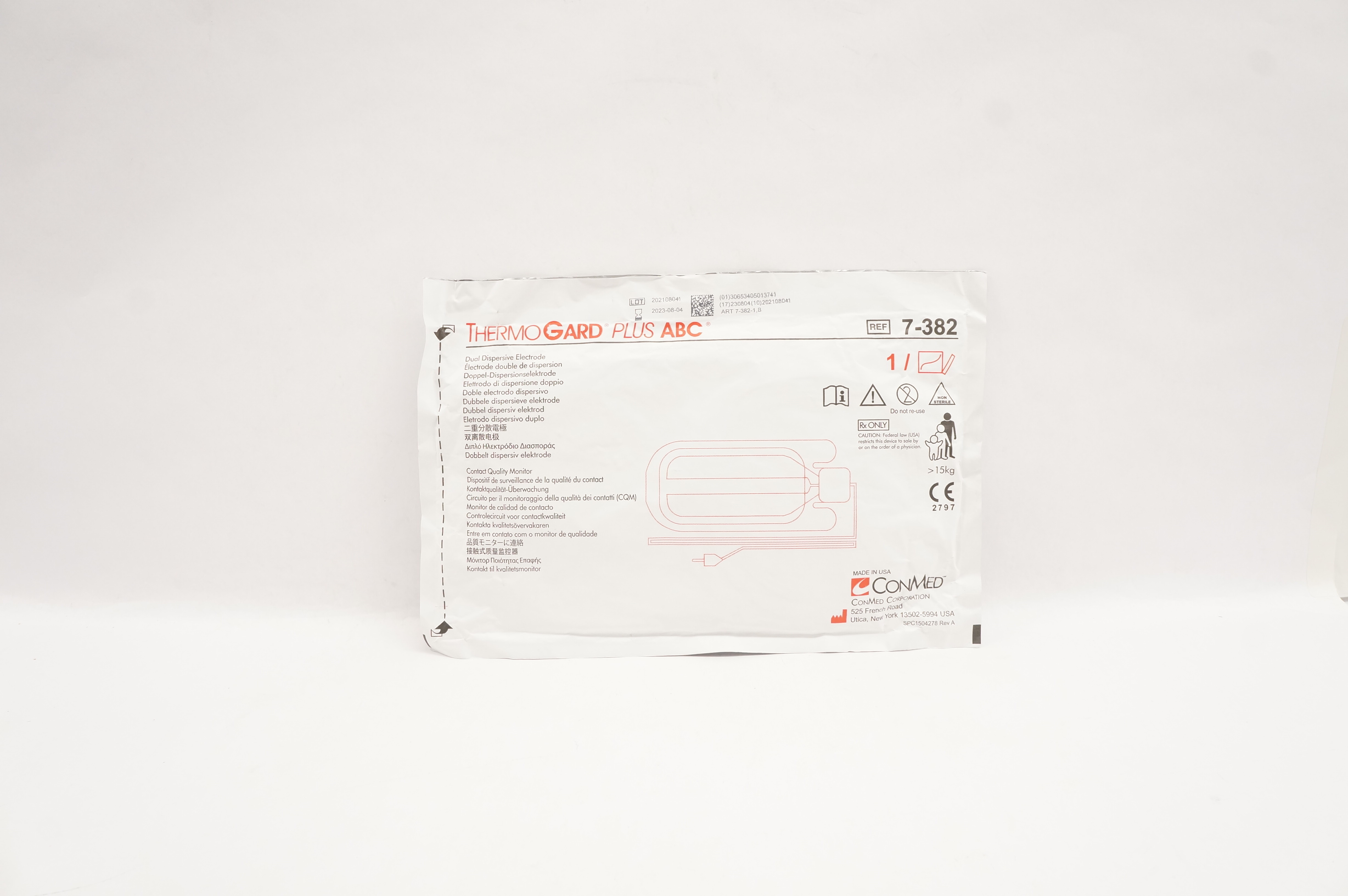 ConMed 7-382 ThermoGard Plus ABC Dual Dispersive Electrode >15kg