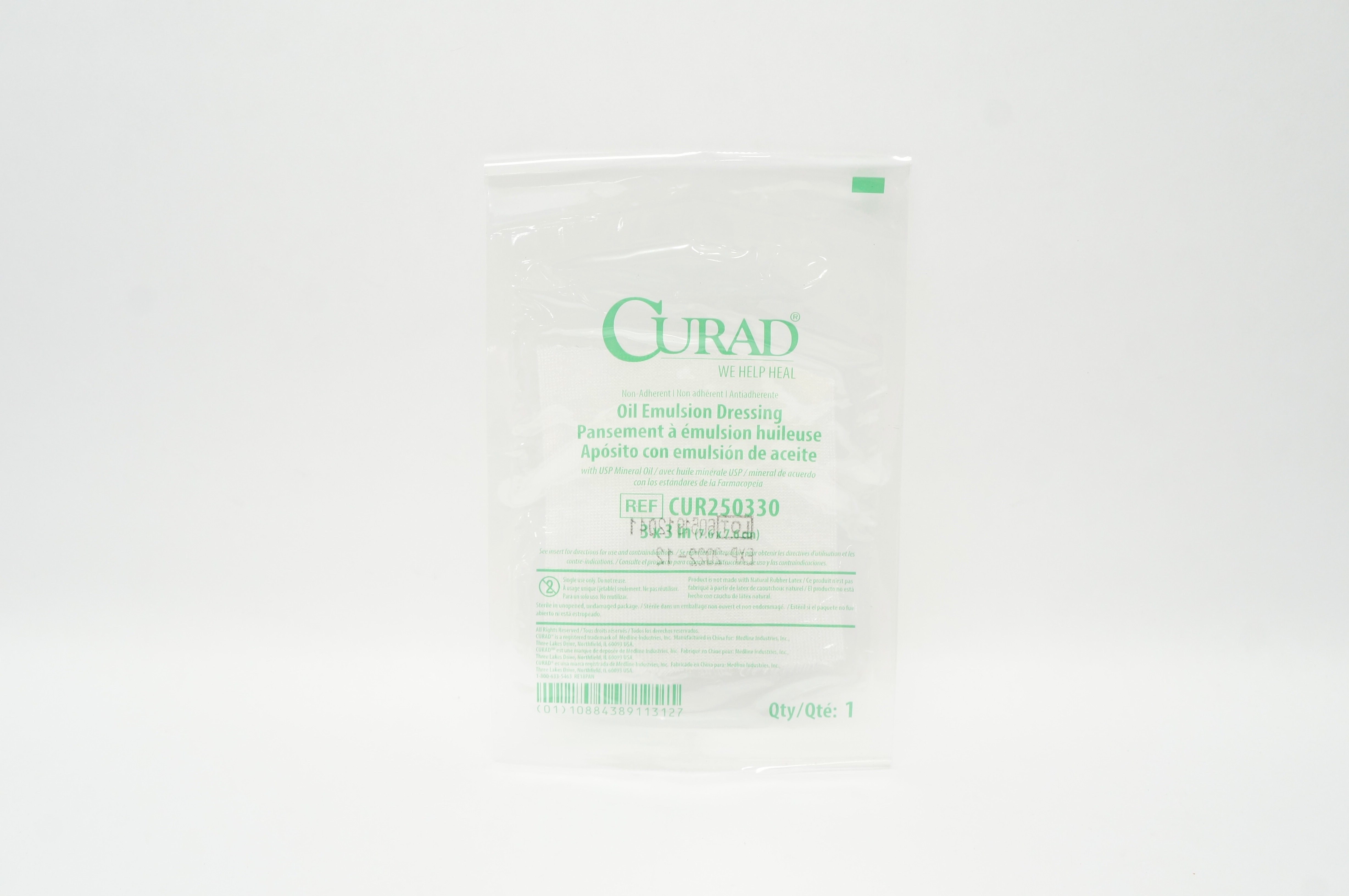 Medline CUR250330 Curad Non-Adherent Oil Emulsion Dressing 3inch x 3inch (x)