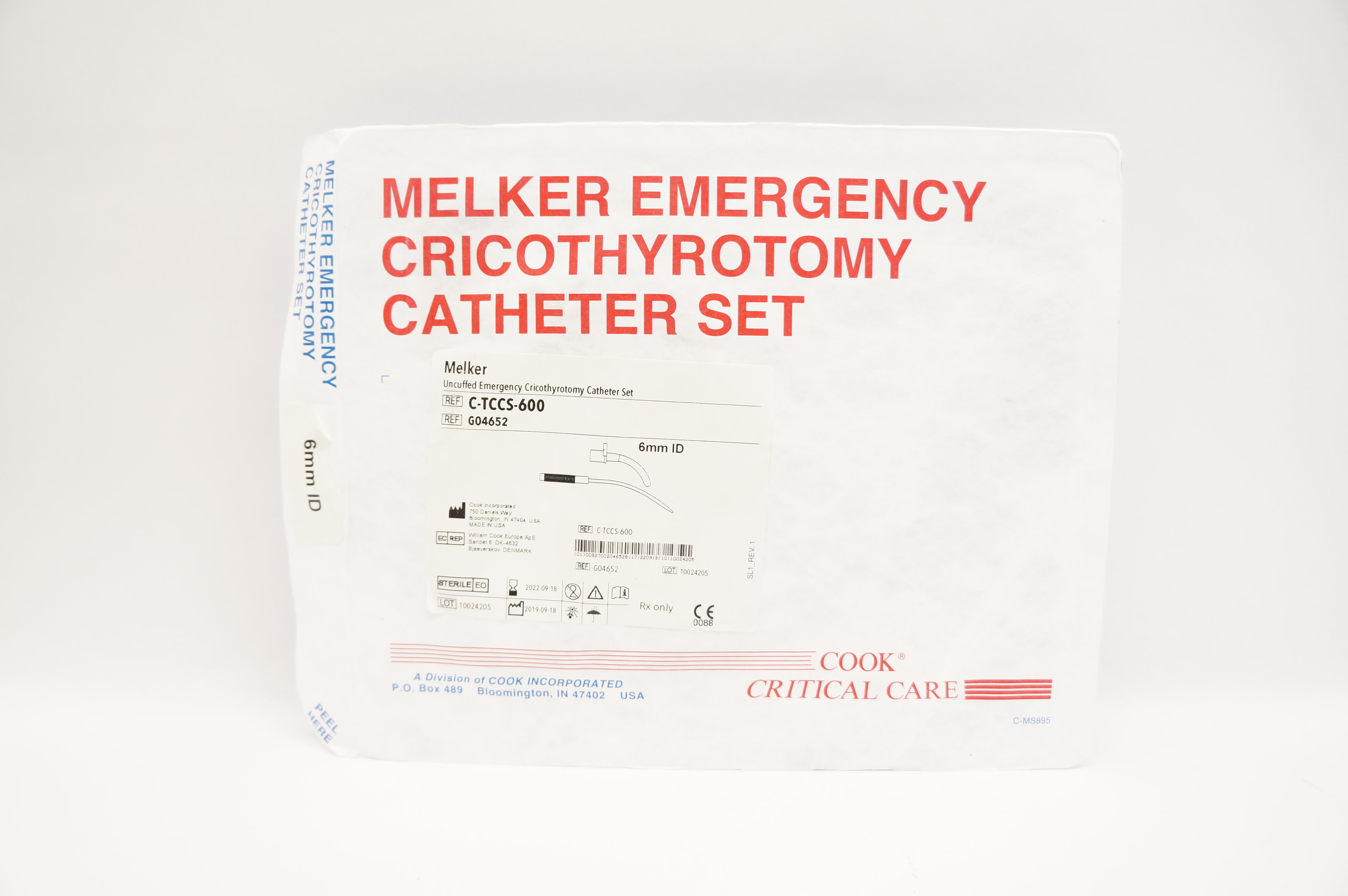 Cook Medical G04652 Melker Uncuffed Emergency Cricothyrotomy Cath. Set 6mm (x)
