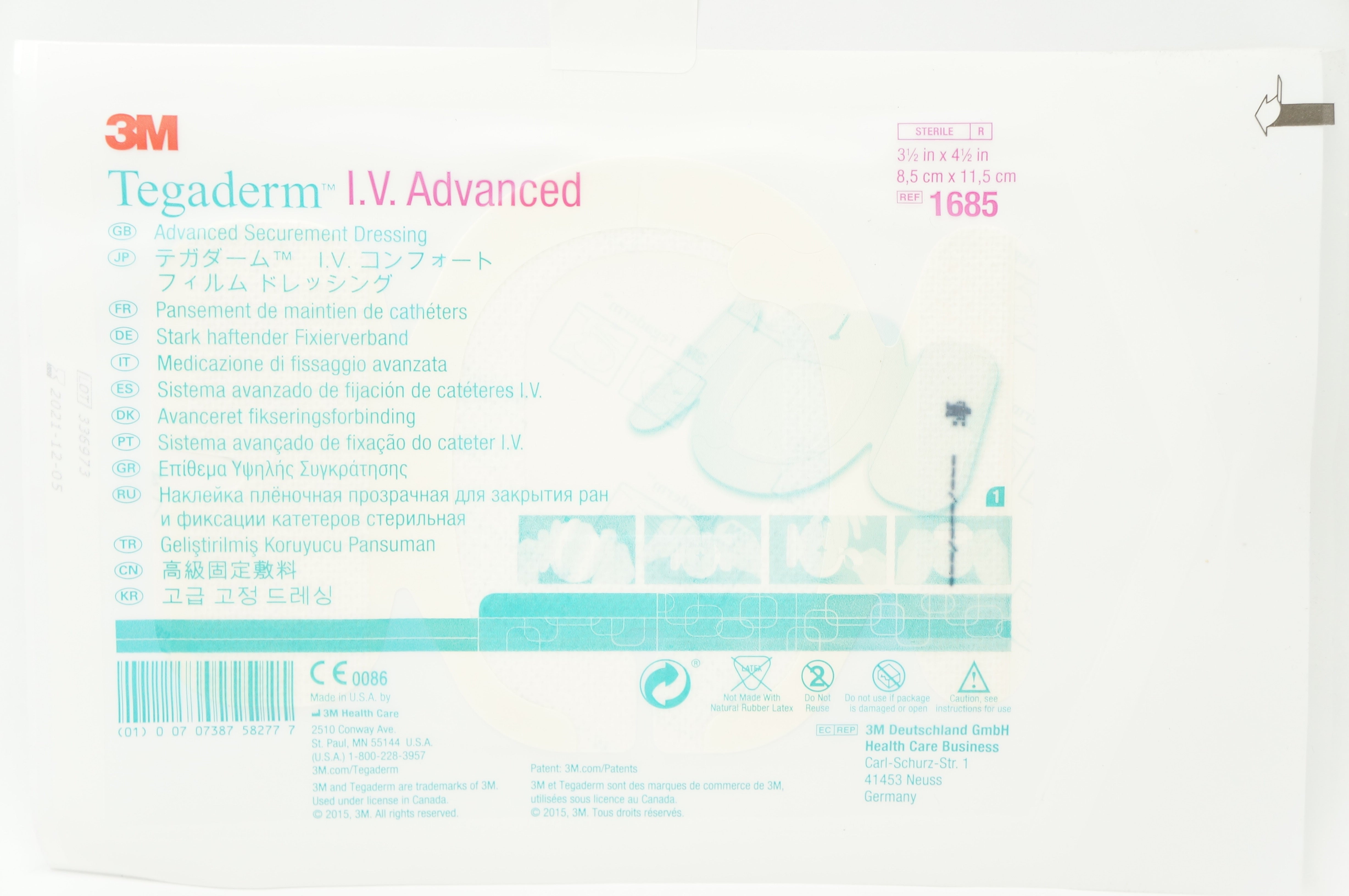 3M 1685 Tegaderm IV Advanced Securement Dressing 3-1/2 x 4-1/2 inch