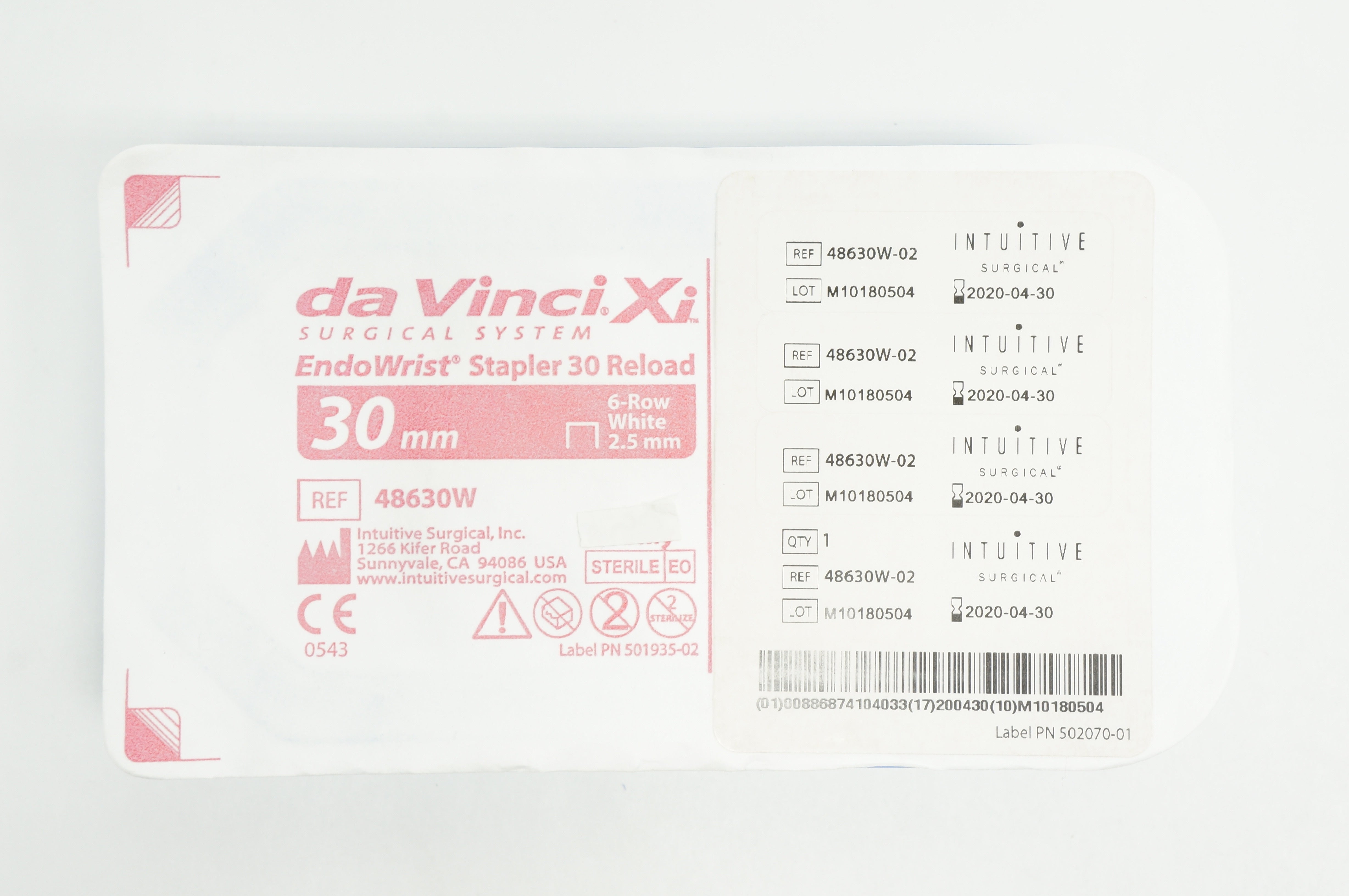 Da Vinci Xi 48630W-02  EndoWrist Stapler 30 Reload 6-Row, White, 30mm (x)