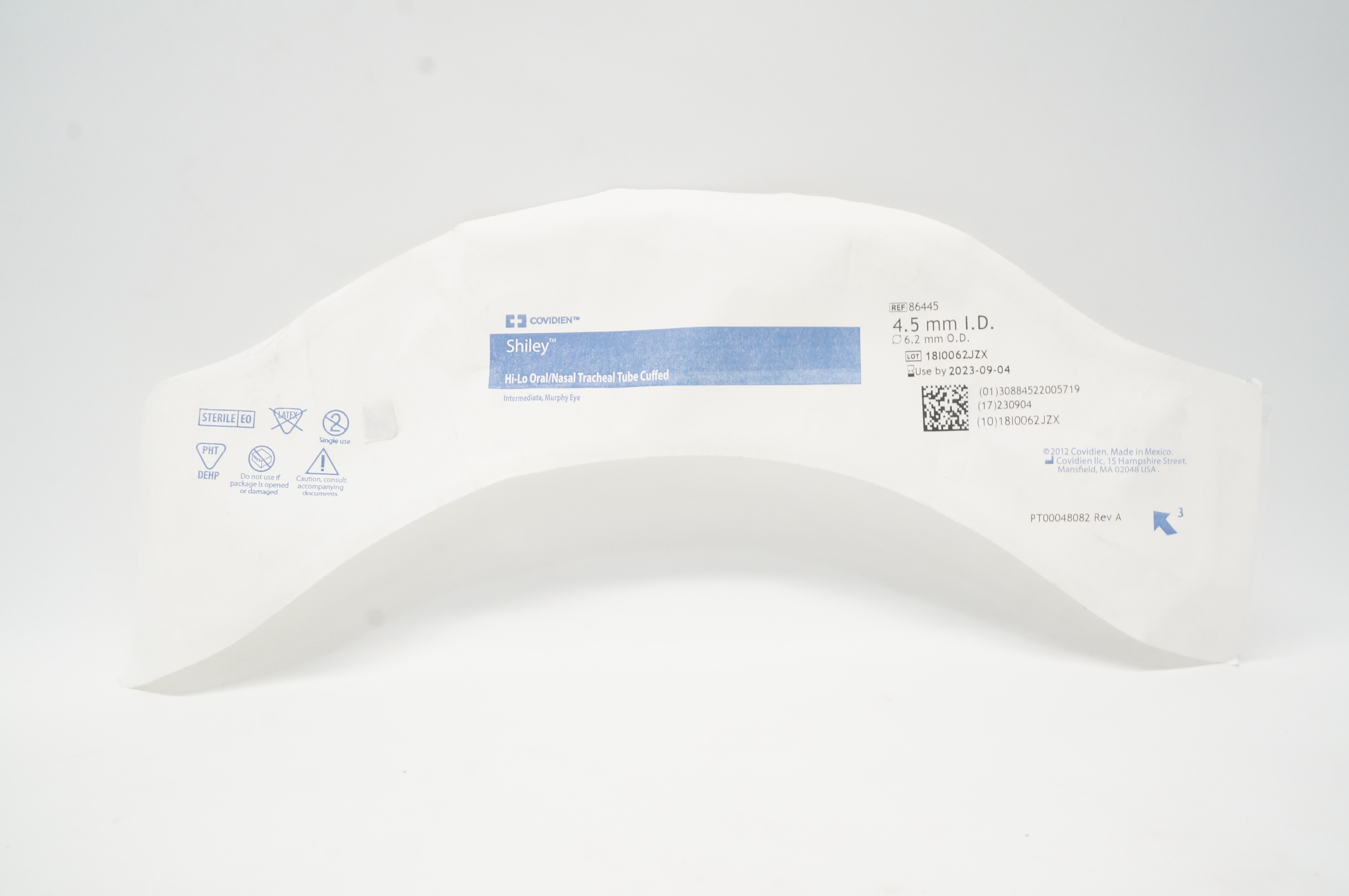 Covidien 86445 Shiley Hi-Lo Oral/Nasal Tracheal Tube Cuffed 4.5ID x 6.2mm OD(x)