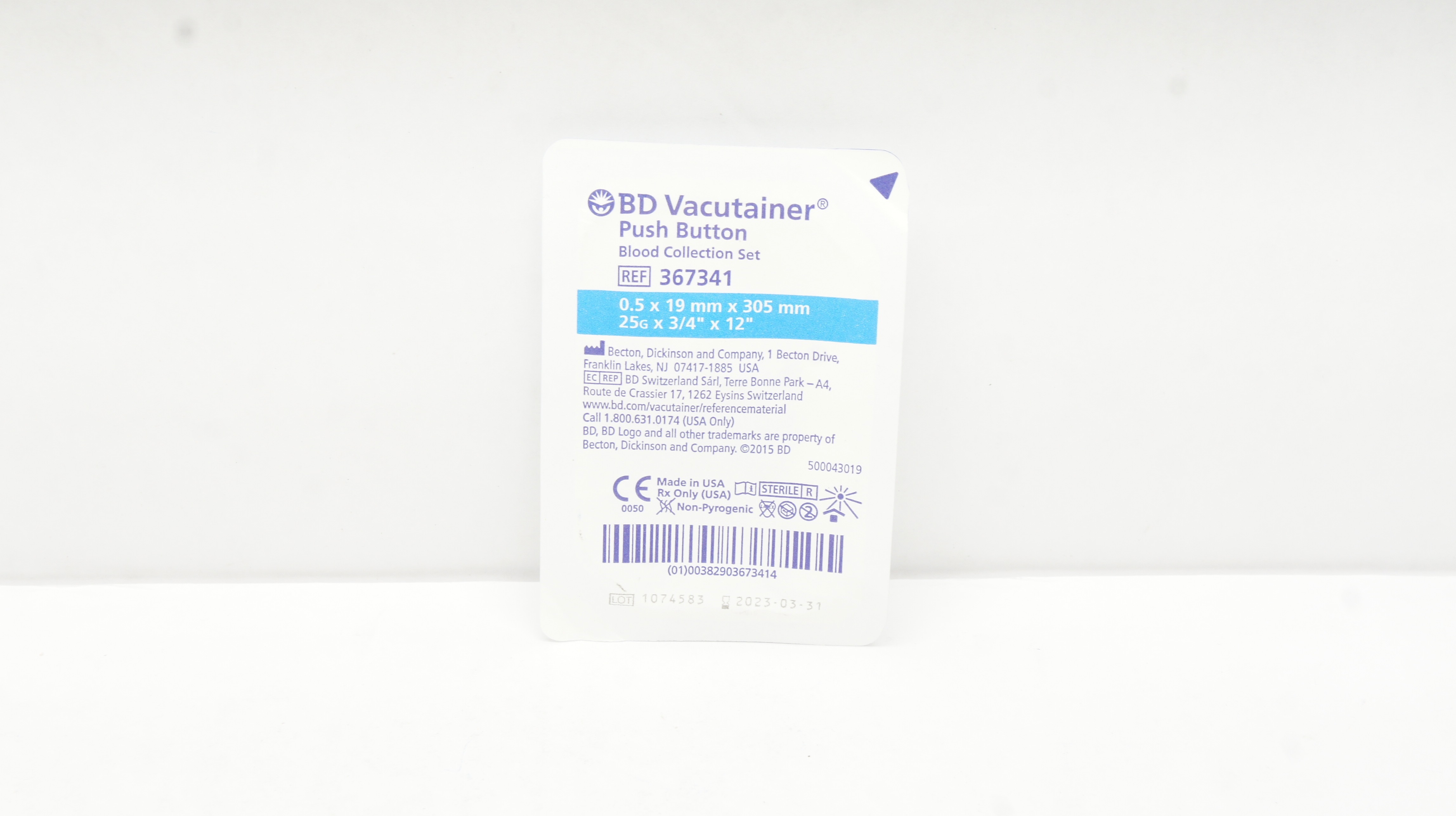 BD 367341 Vacutainer Push Button Blood Collection Set 25G x 3/4inch x 12inch (x)