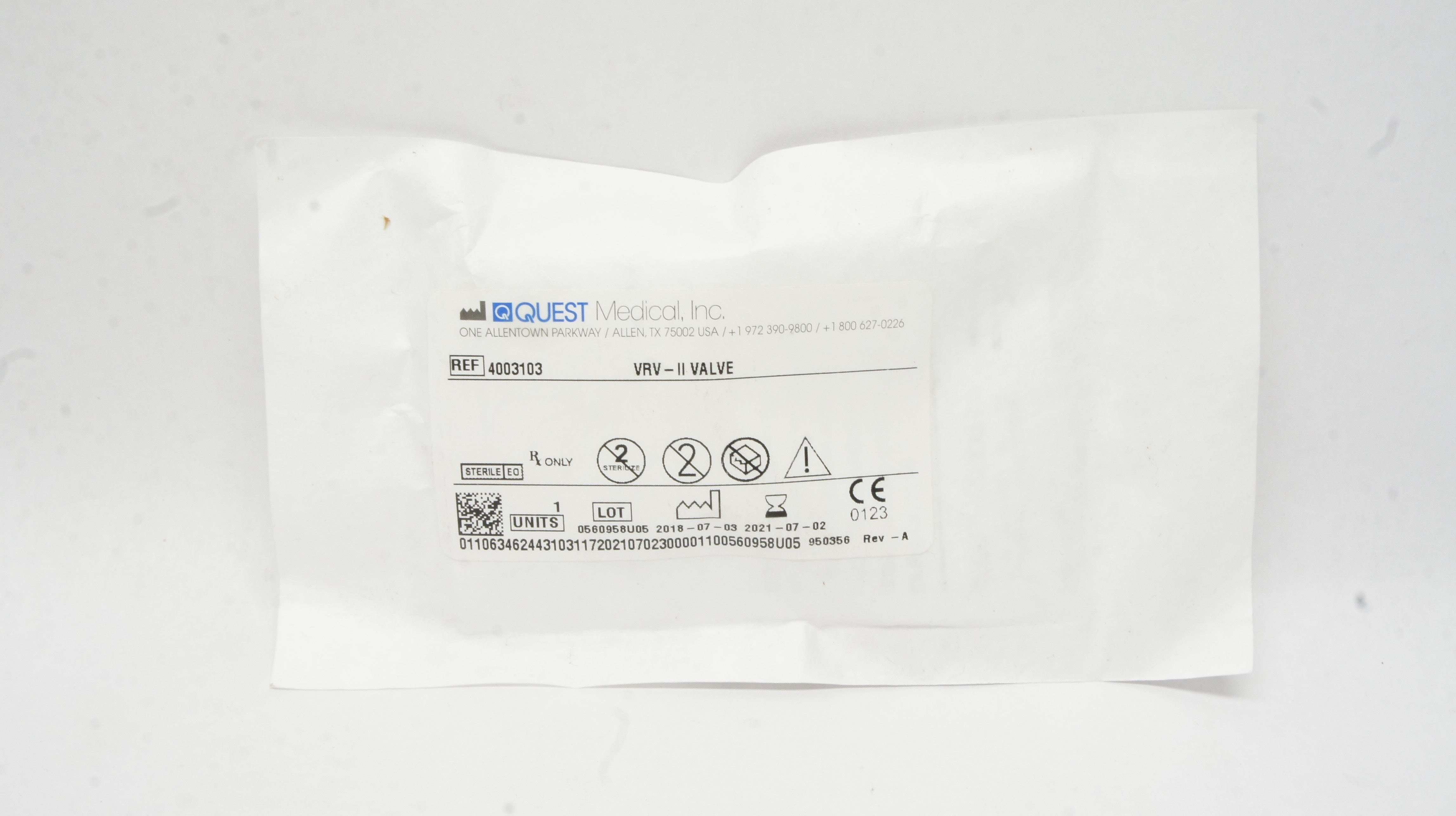 Quest Medical 4003103 Triple-Action Vacuum Relief Valve VRV-II (x)