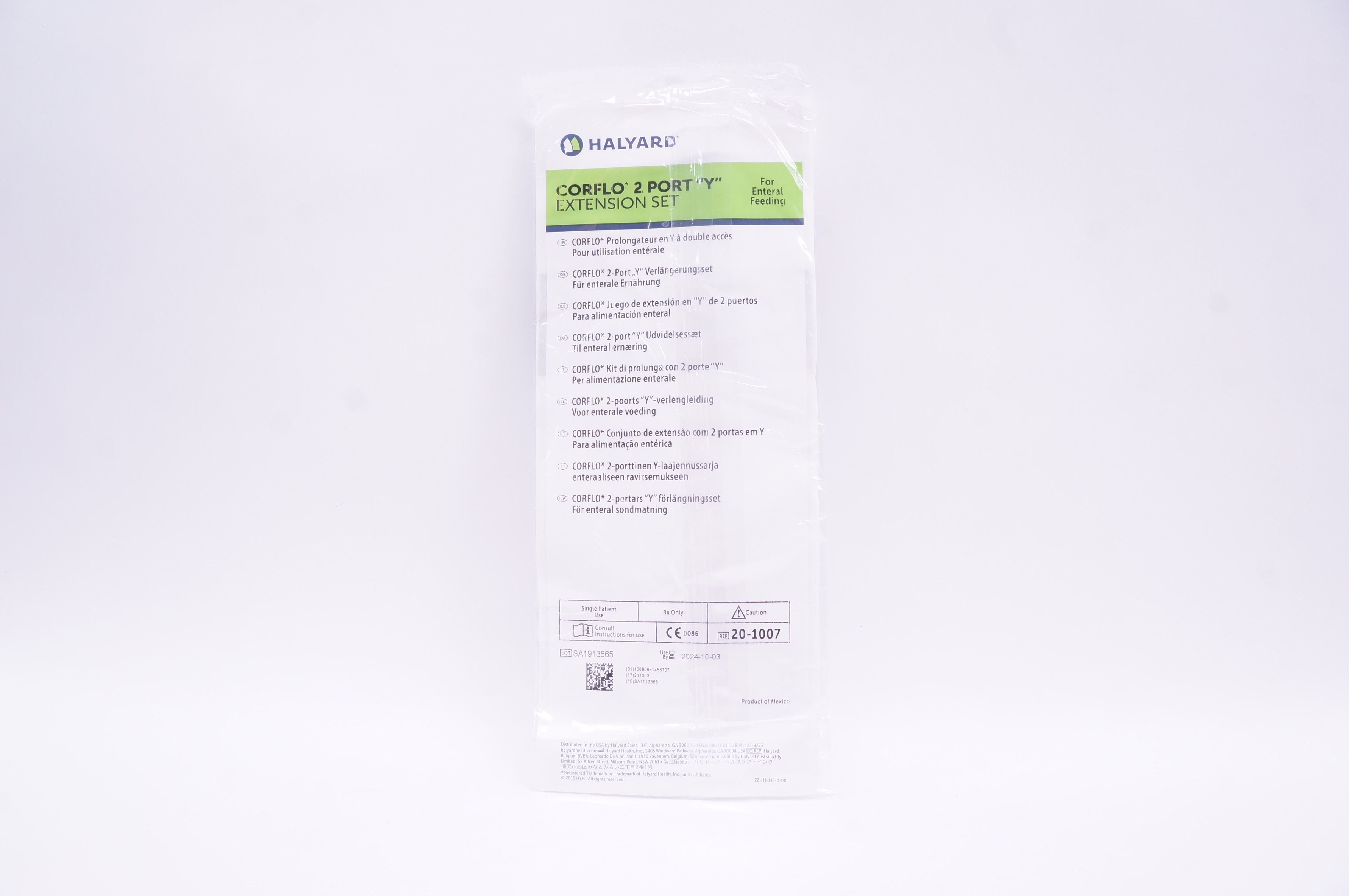 Halyard 20-1007 Corflo 2 Port "Y" Extension Set For Enteral Feeding