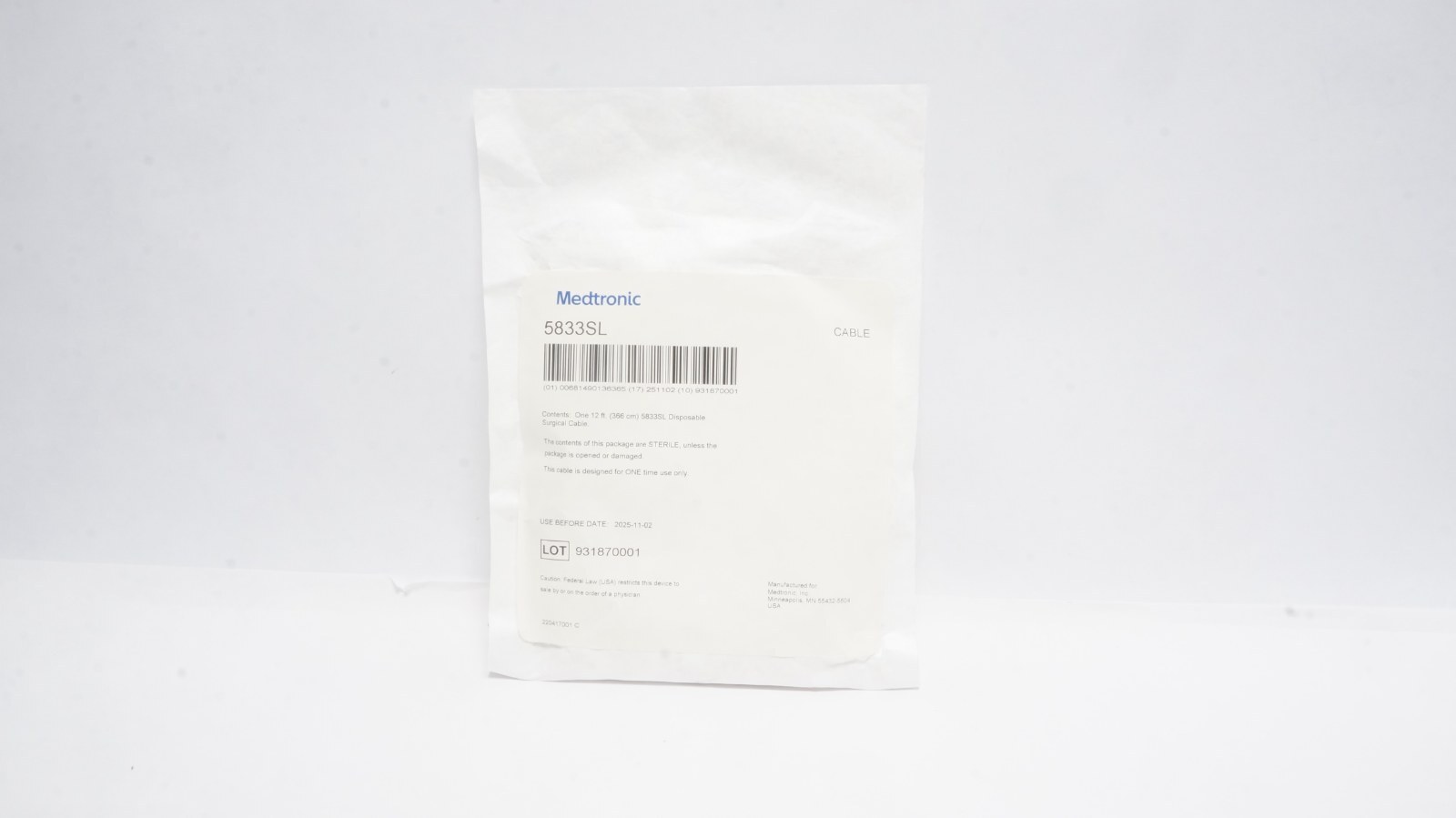 Medtronic 5833SL Disposable Surgical Cable 12 ft (366 cm)