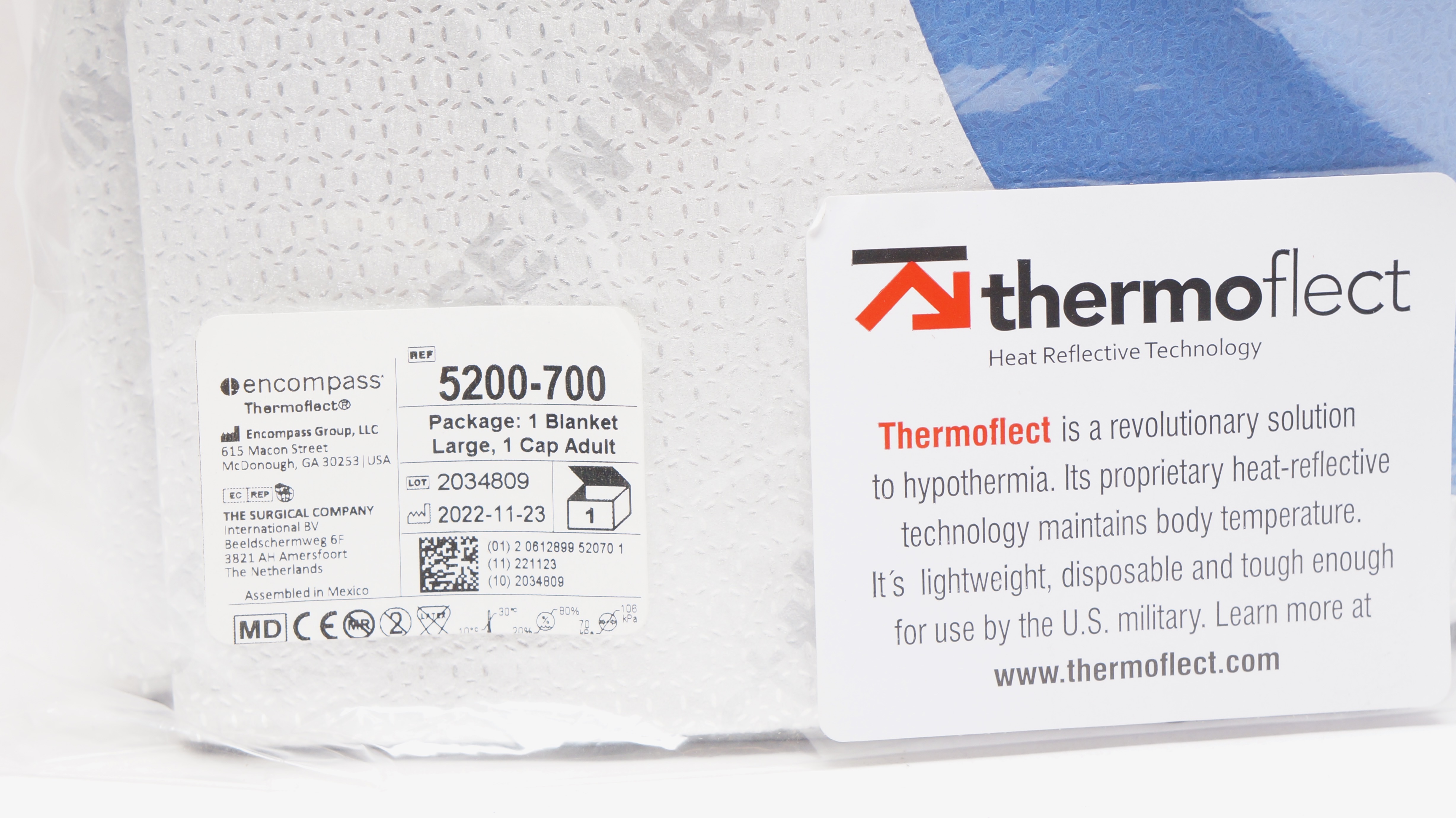 Encompass 5200-700 Thermoflect Blanket, Large, w/Cap Adult