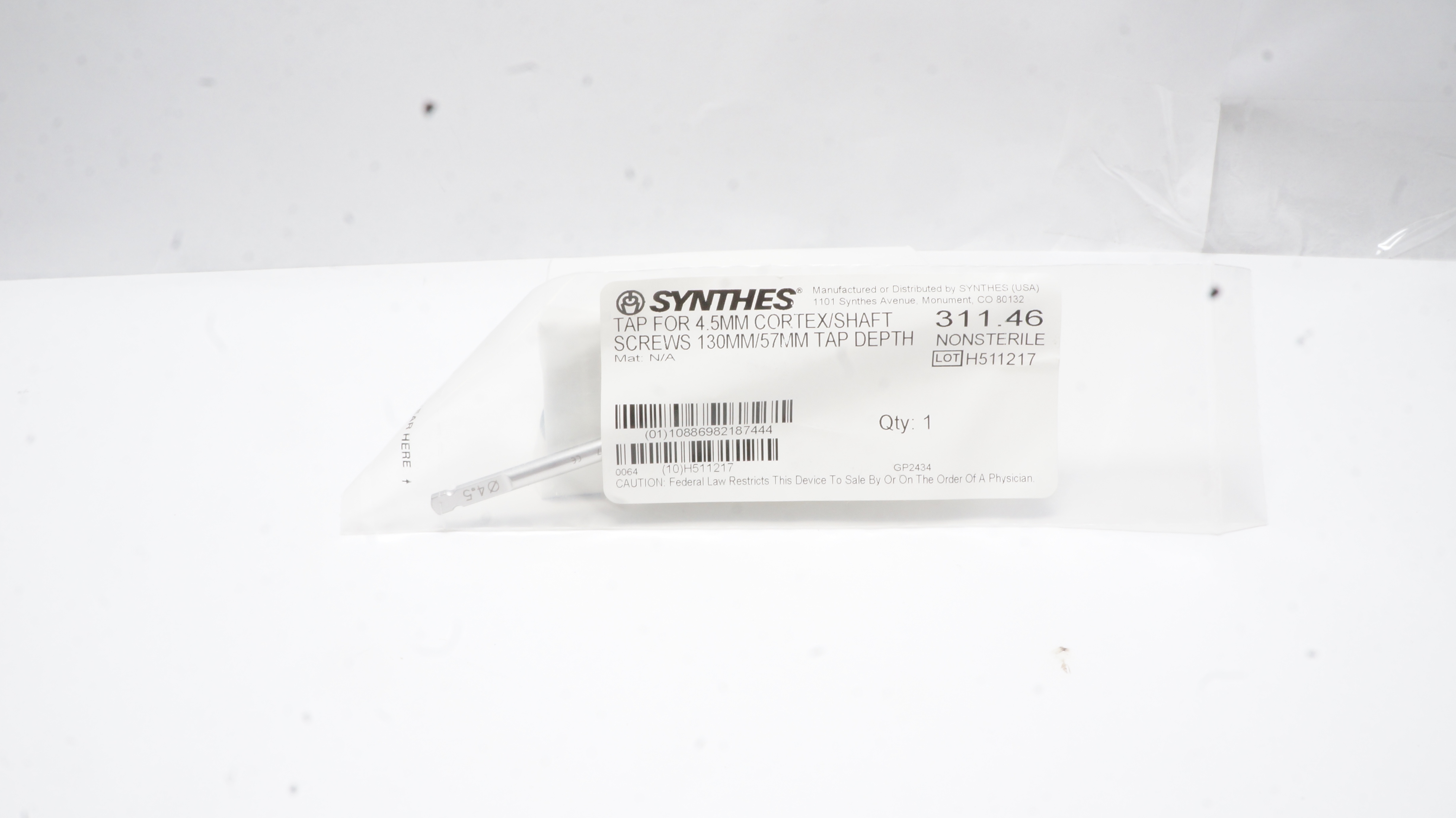 Synthes 311.46 Tap For 4.5mm Cortex/Shaft Screws 130mm/57mm Tap Depth