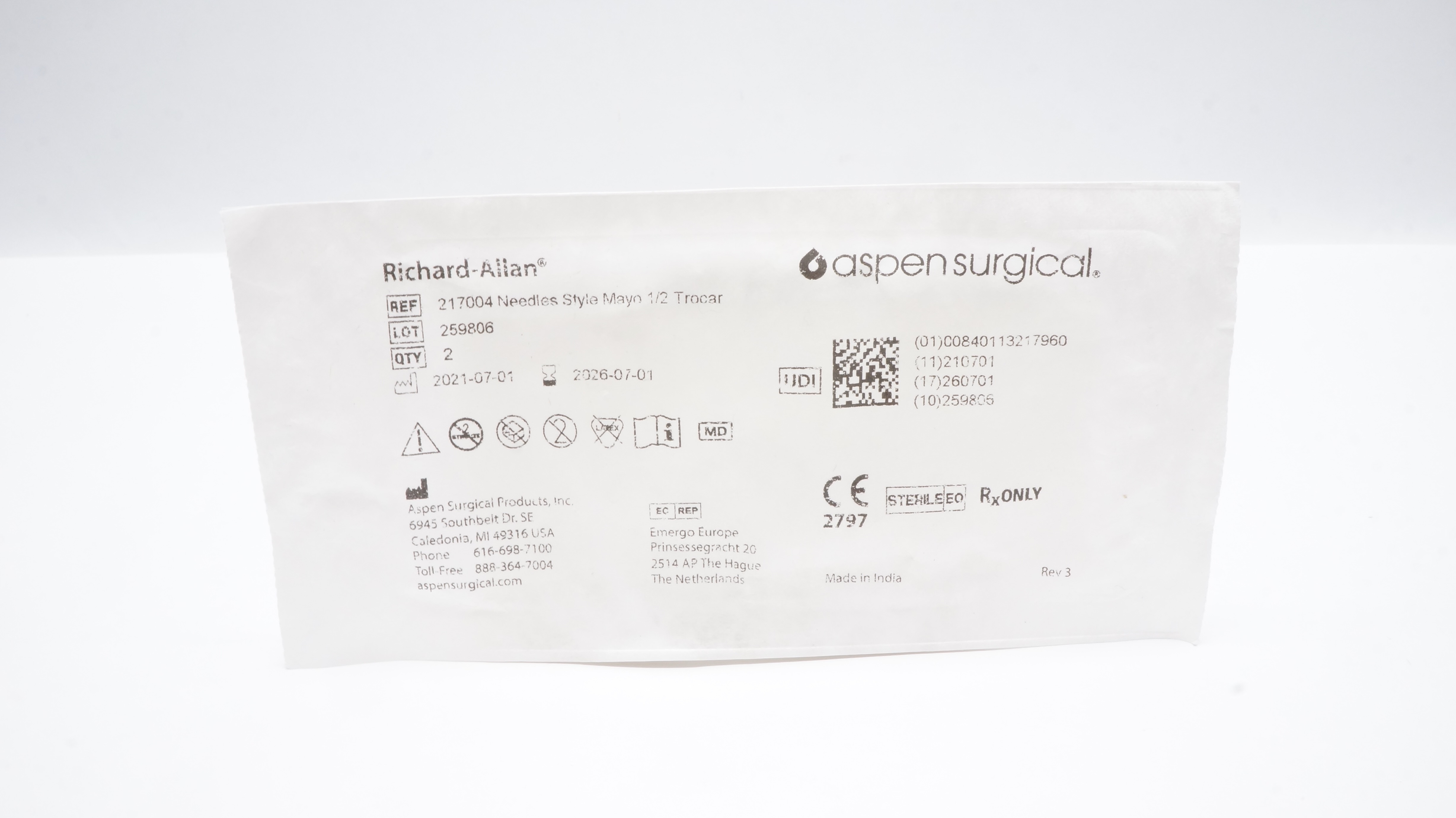 Aspen Surgical 217004 Richard-Allan Mayo 1/2 Trocar Ndles - Pack of 2