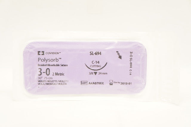 Covidien SL-694 3-0 Polysorb Braided Stre C-14 Cutting 3/8c 24mm, 30inch (x)