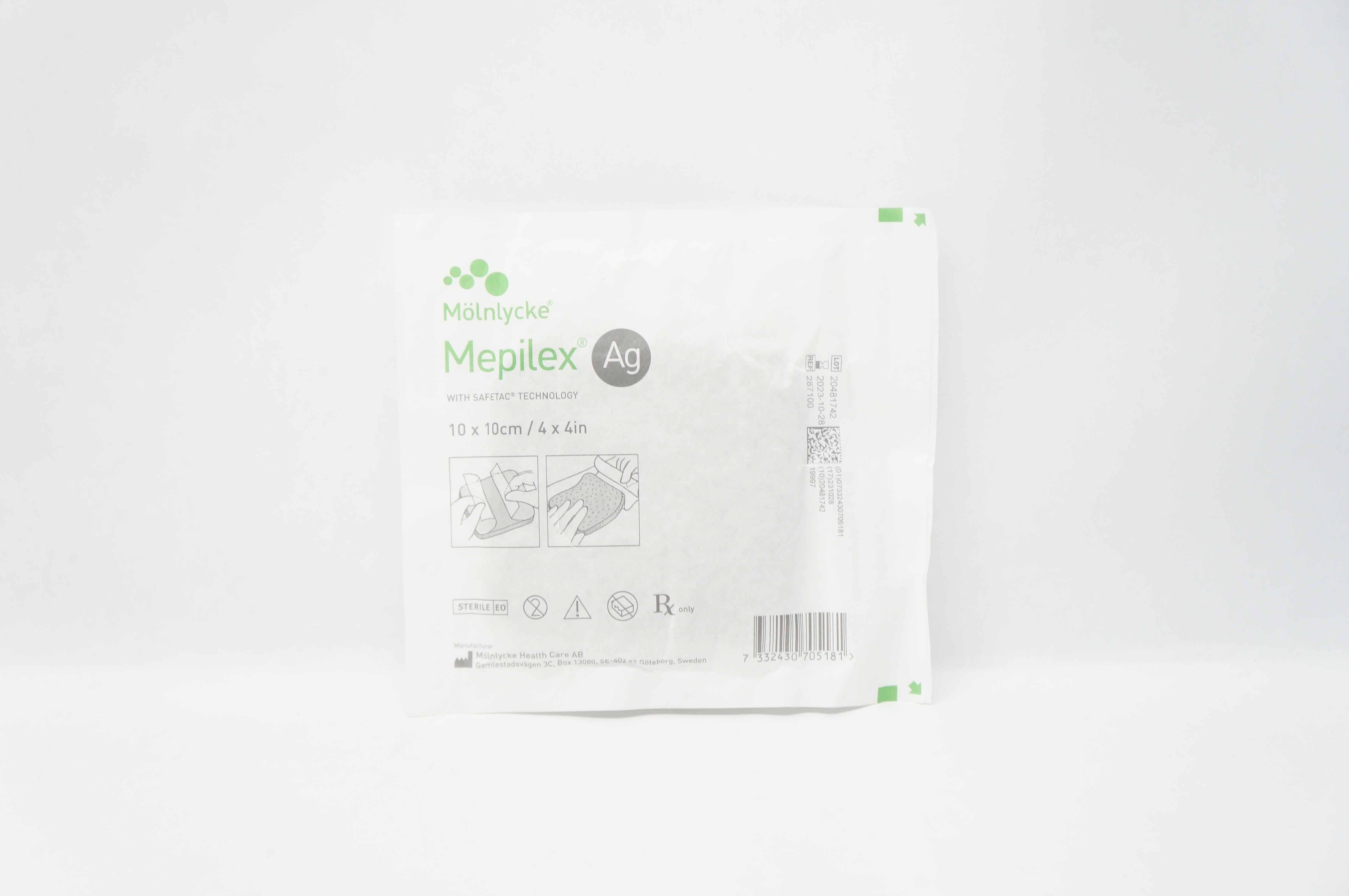 Molnlycke Healthcare 287100 Mepilex Ag with Safetac Technology 4inch x 4inch