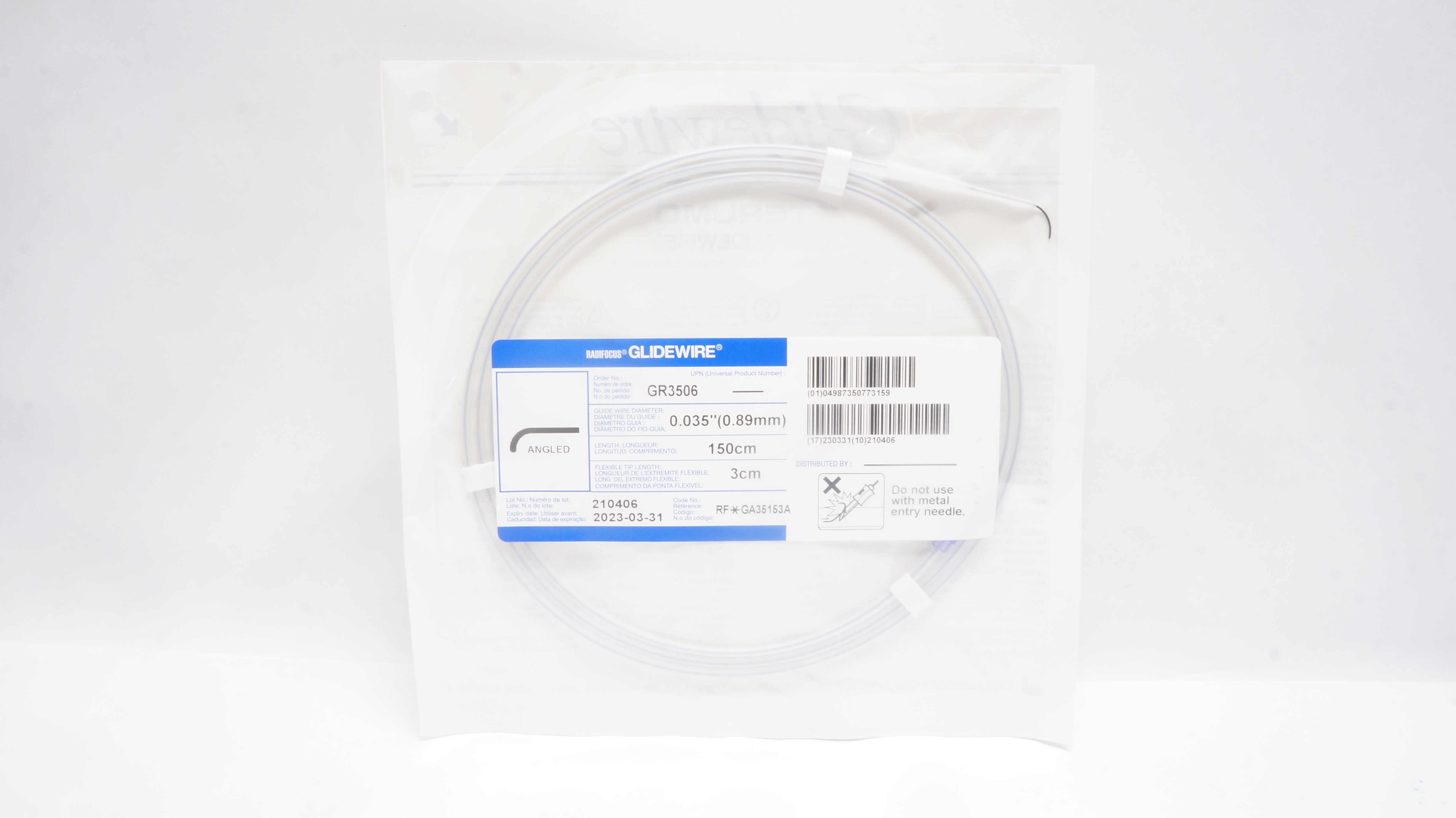 Terumo GA35153A Radifocus Glidewire, Angled 150cm x 0.035inch x 3cm (x)