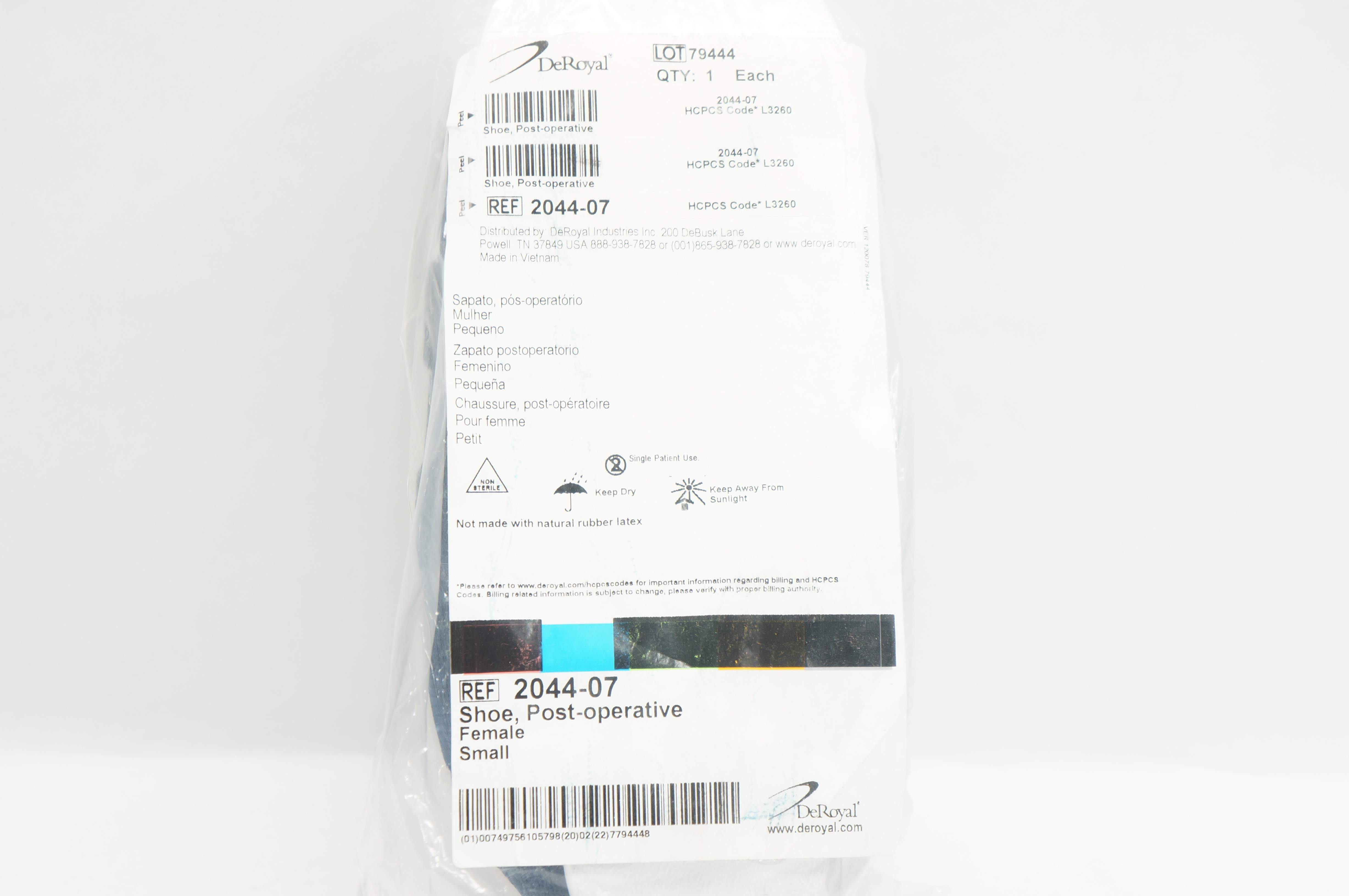 DeRoyal 2044-07 Shoe, Post-Operative Female, Small