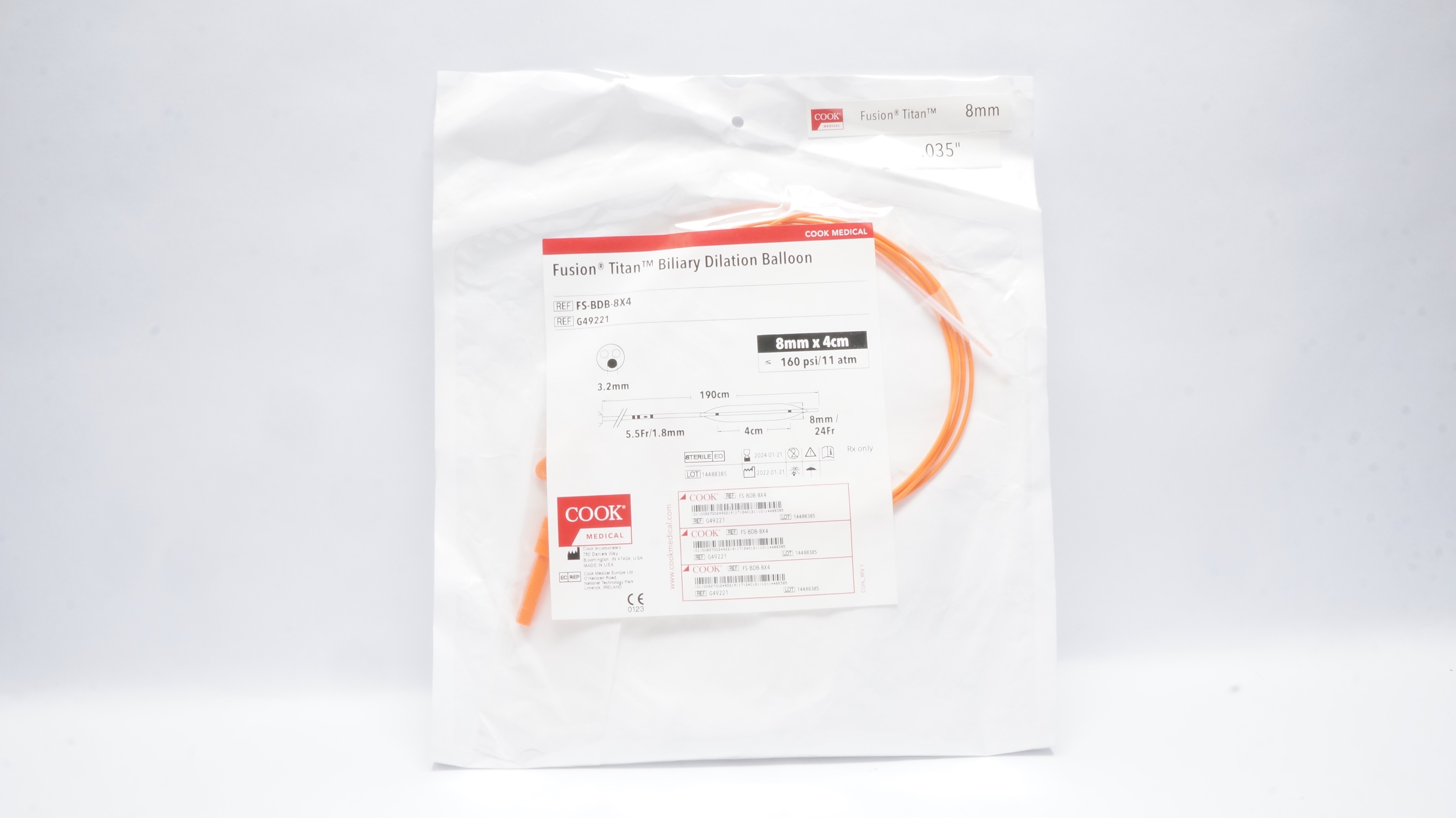 Cook G49221 Fusion Titan Biliary Dilation Balloon 8mm x  .035 inch (x)