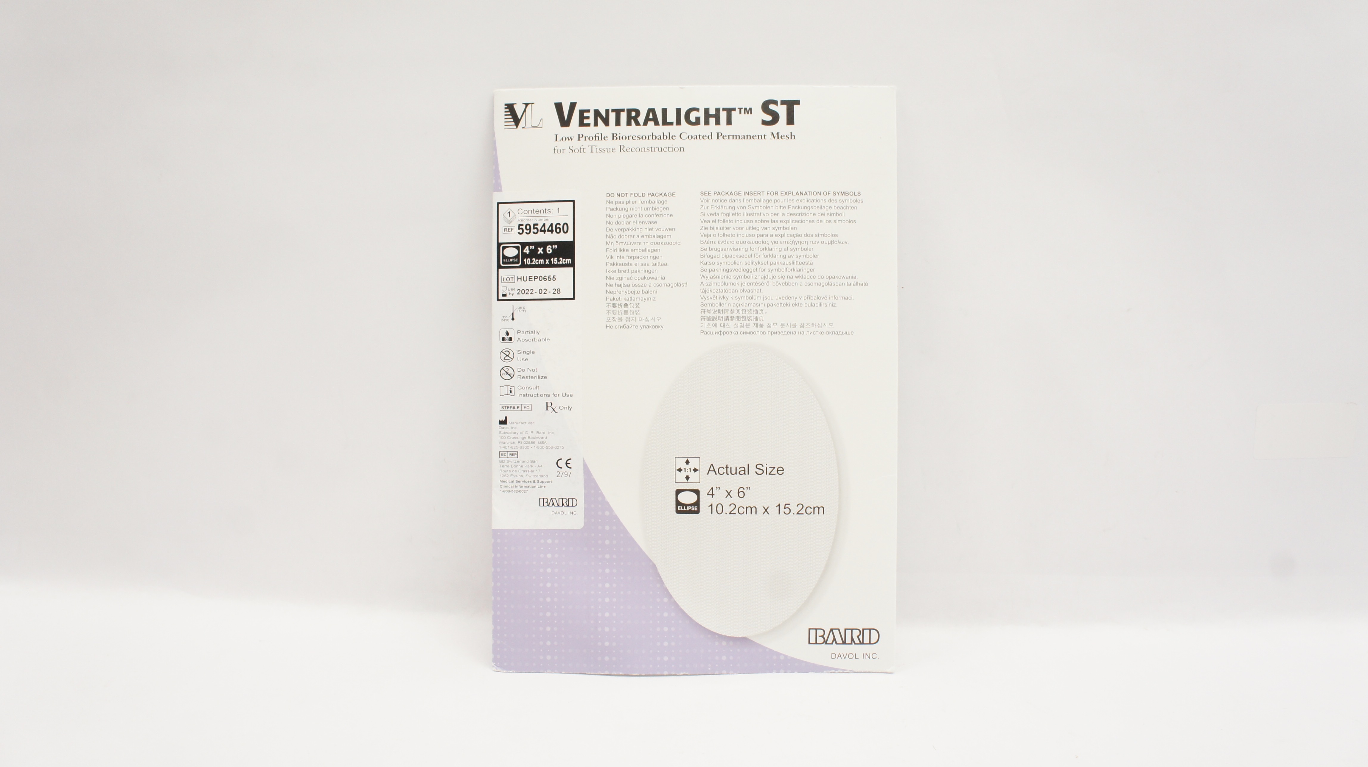 Bard 5954460 Low Profile Bioresorbable Coated Permanent Mesh 4inch x 6inch (x)