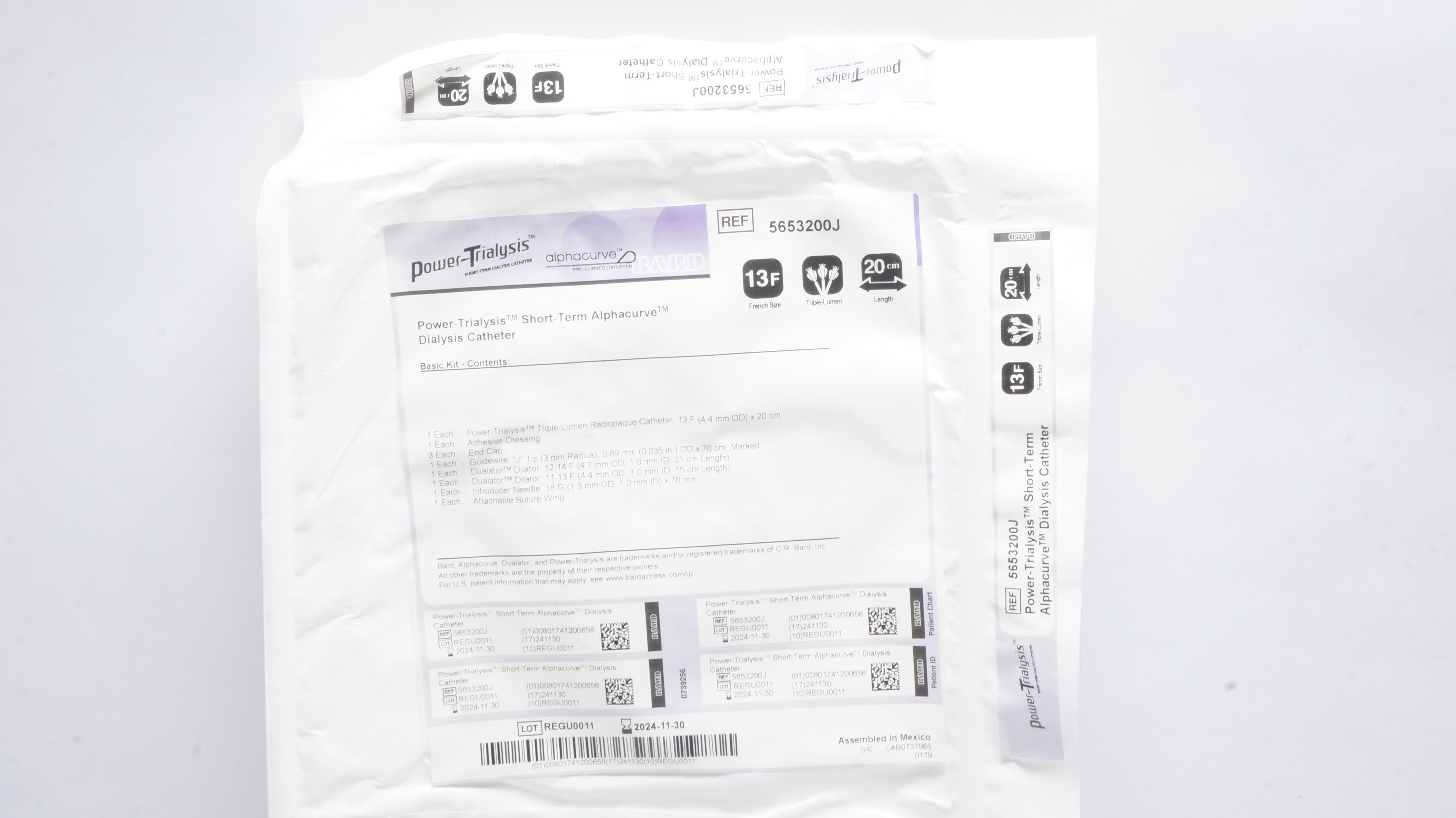 Bard 5653200J Power-Trialysis Short-Term Alphacurve Dialysis Cath. 13F x 20cm(x)