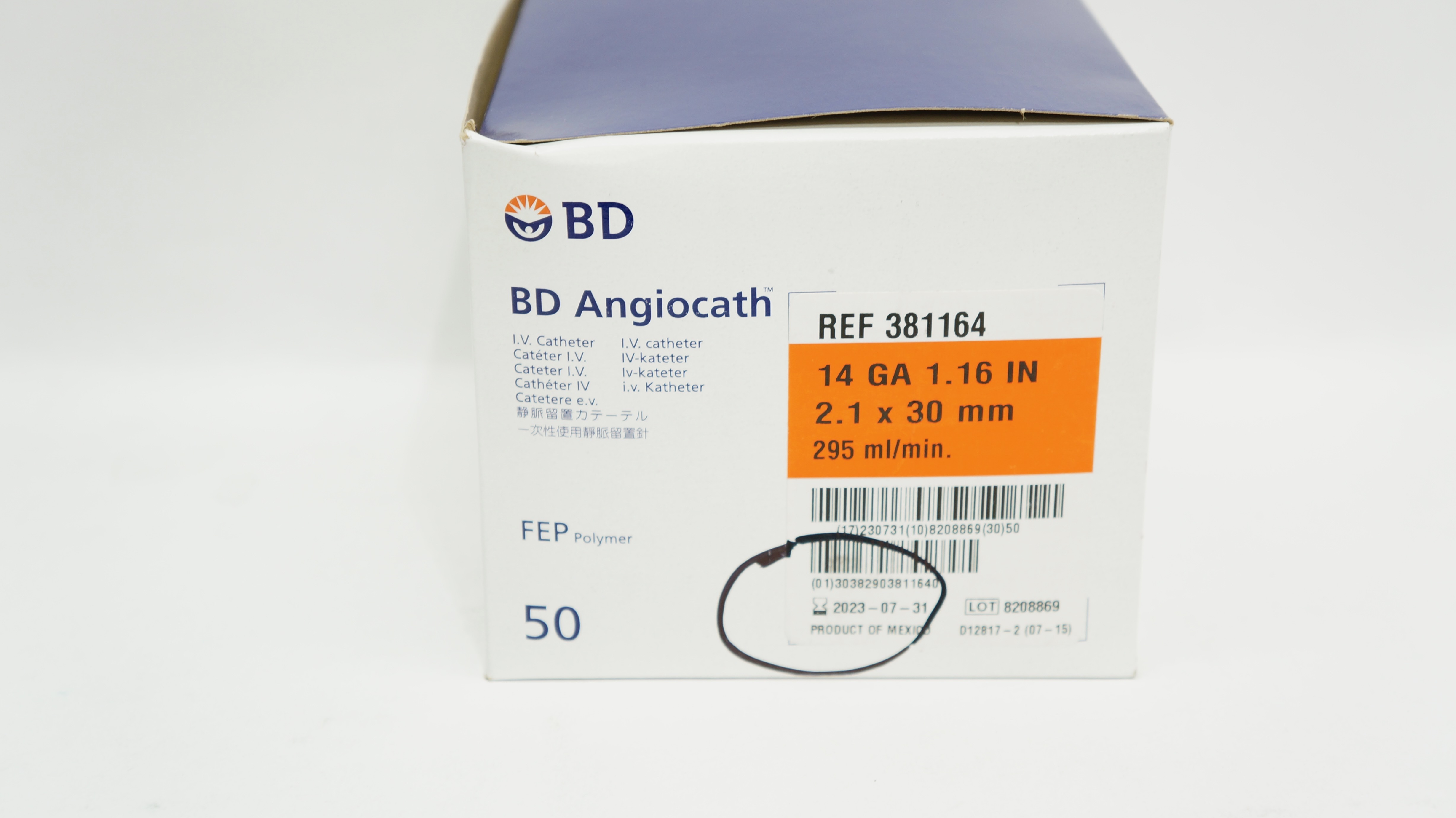 BD 381164 Angiocath I.V. Cath. 14GA x 1.16inch  295ml/min (x) - Box of 50