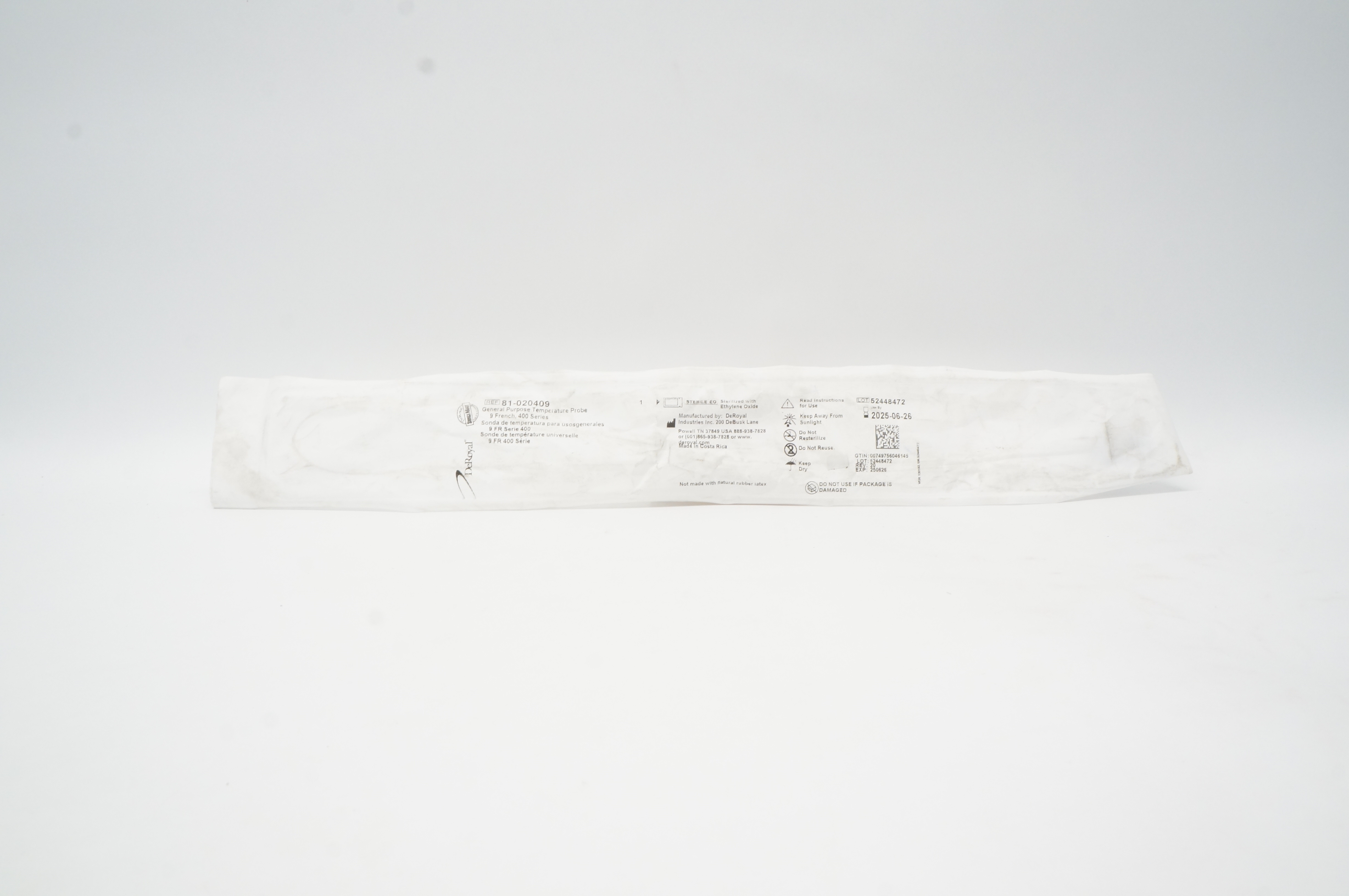 DeRoyal 81-020409 General Purpose Temperature Probe 9 Fr, 400 Series