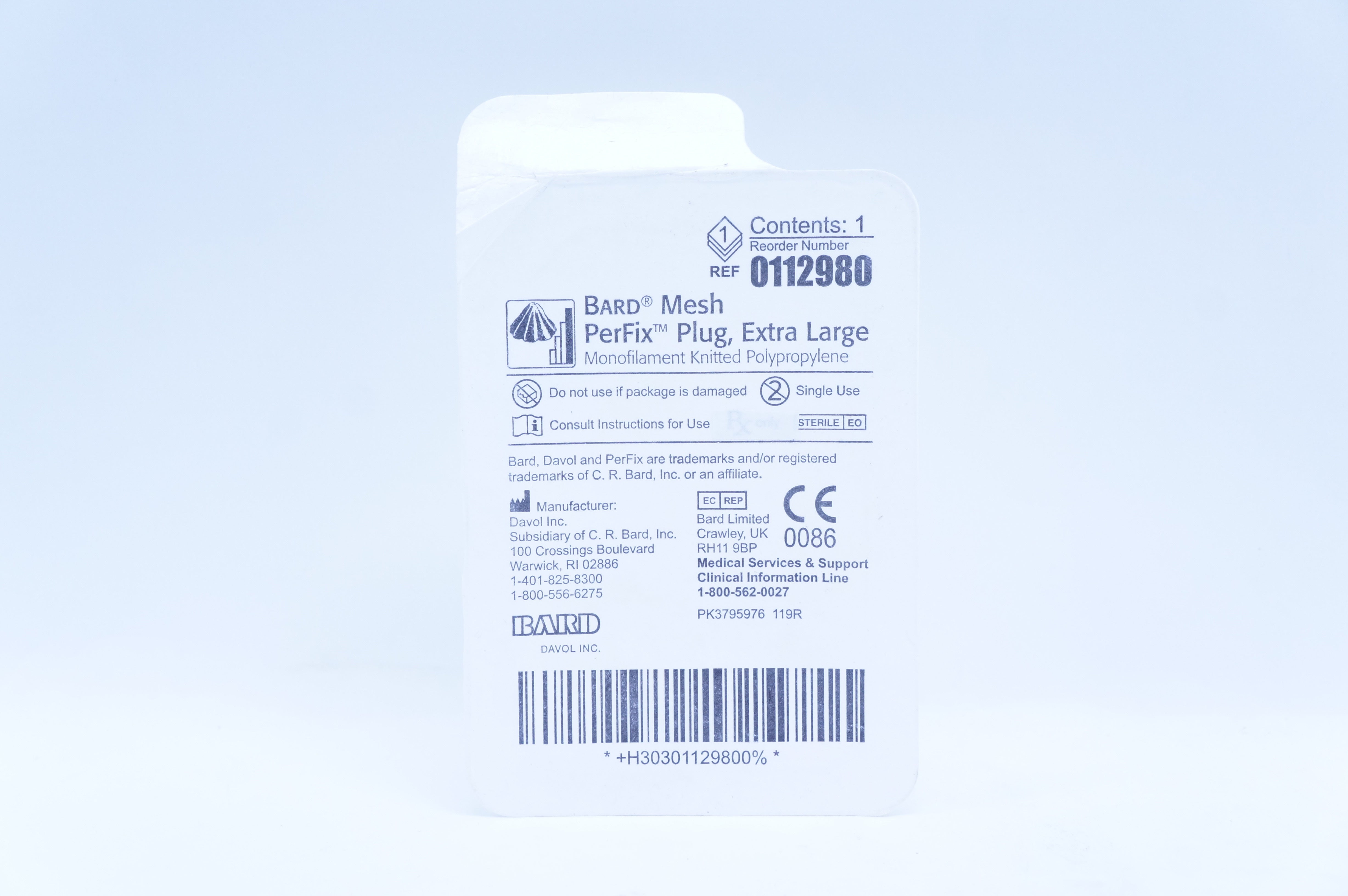 Bard 0112980 Mesh PerFix Plug, Extra Large Monofilament Knitted Polypropylene(x)