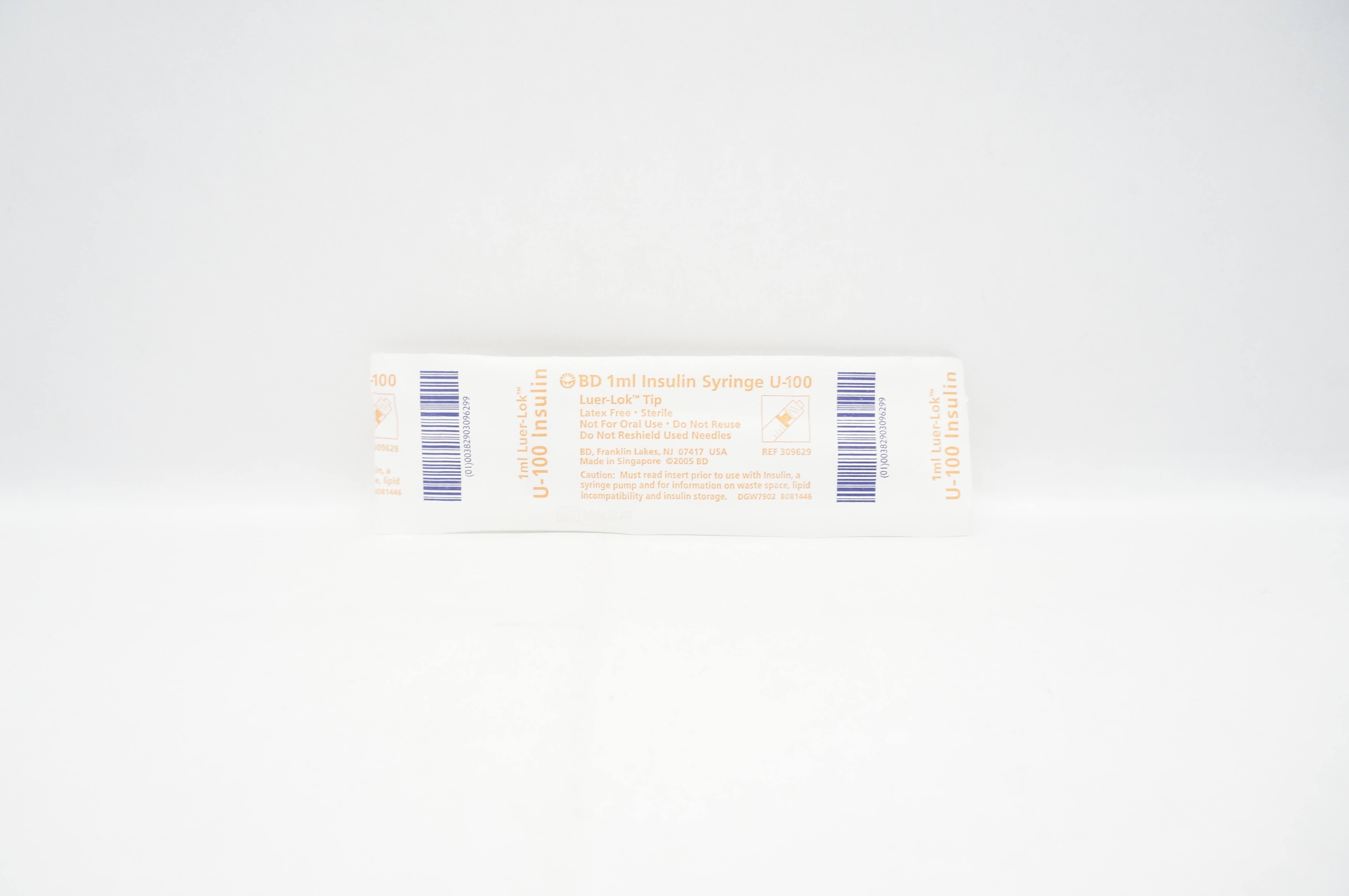 BD 309629 Luer-Lok Tip Insulin Syringe U-100 1ml
