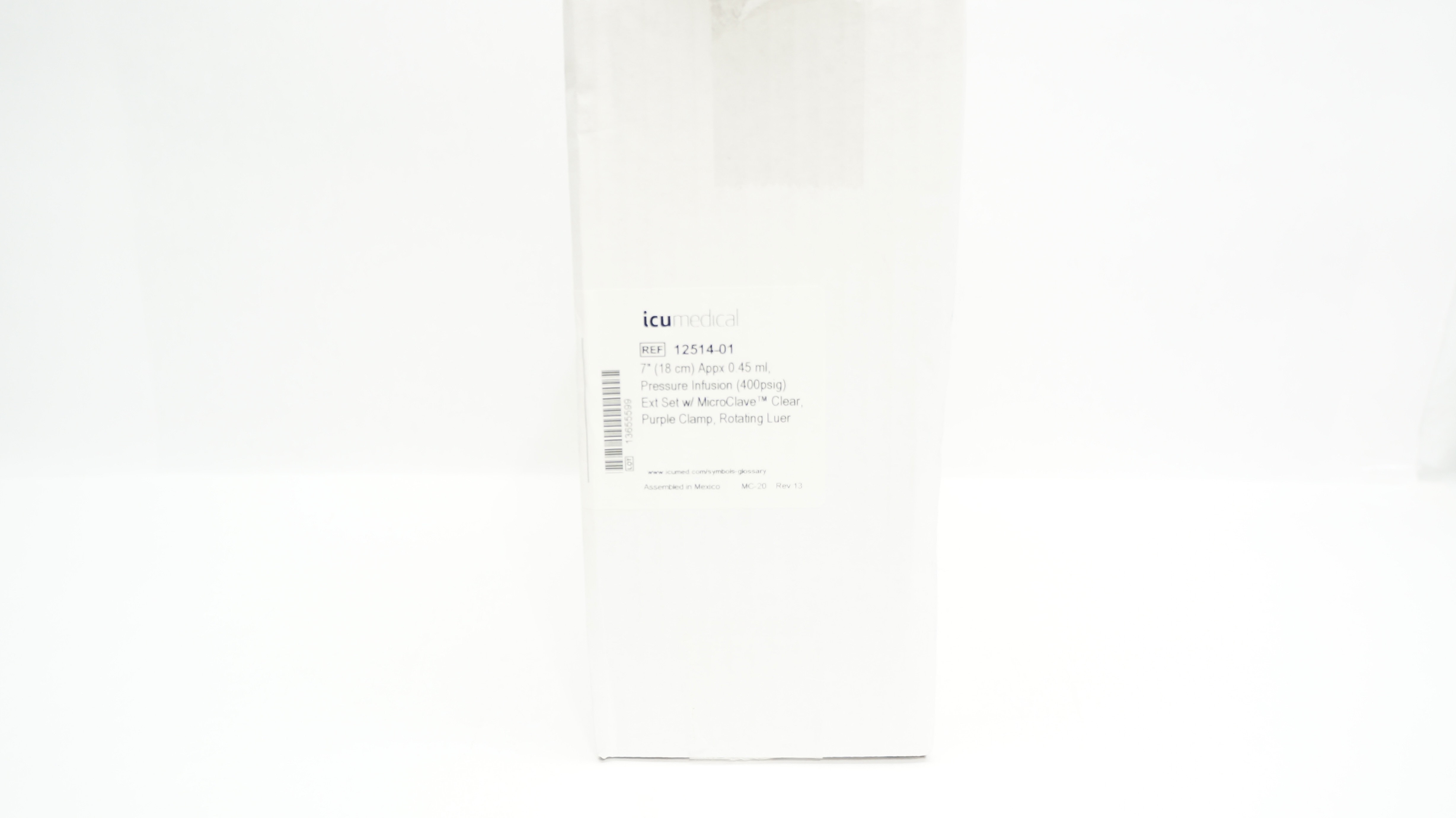 ICU Medical 12514-01 Pressure Infusion Extension Set 7inch x 0.45mL - Box of 50