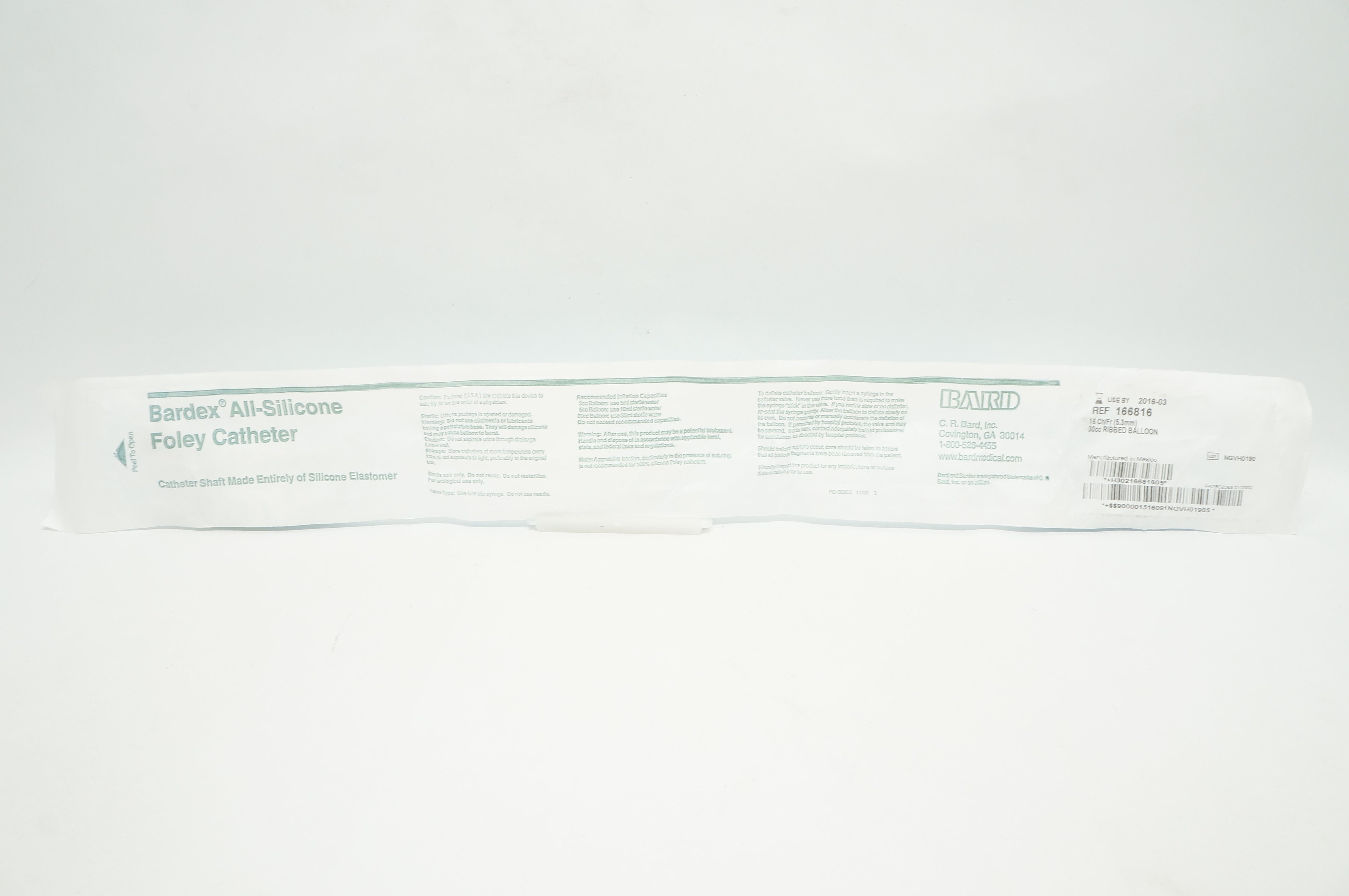 Bard 166816 All-silicone Foley Cath. 16Fr 30cc  Ribbed Balloon (x)