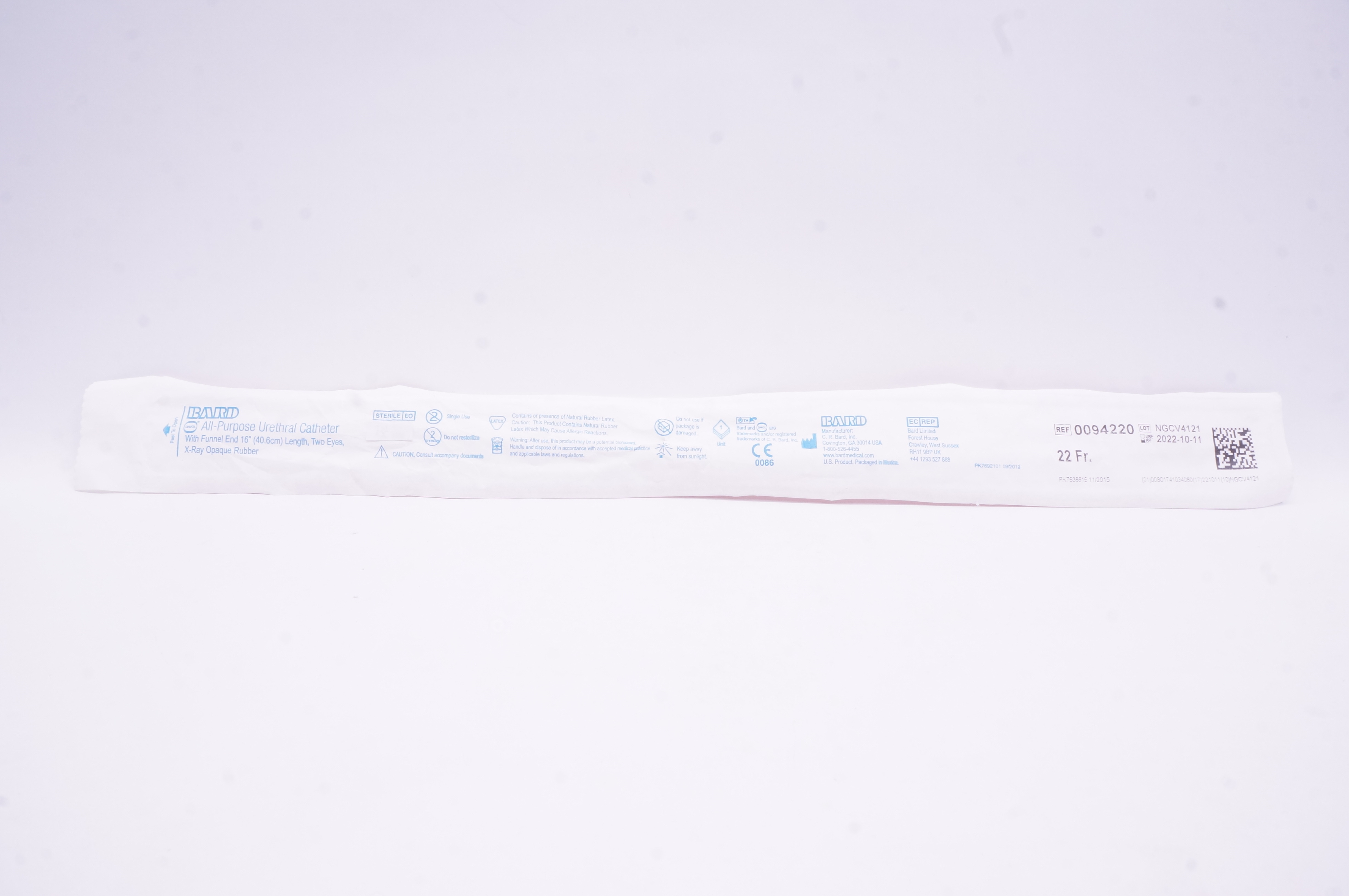 Bard 0094220 All-Purpose Urethral Cath. with Funnel End 16inch Length 22Fr.