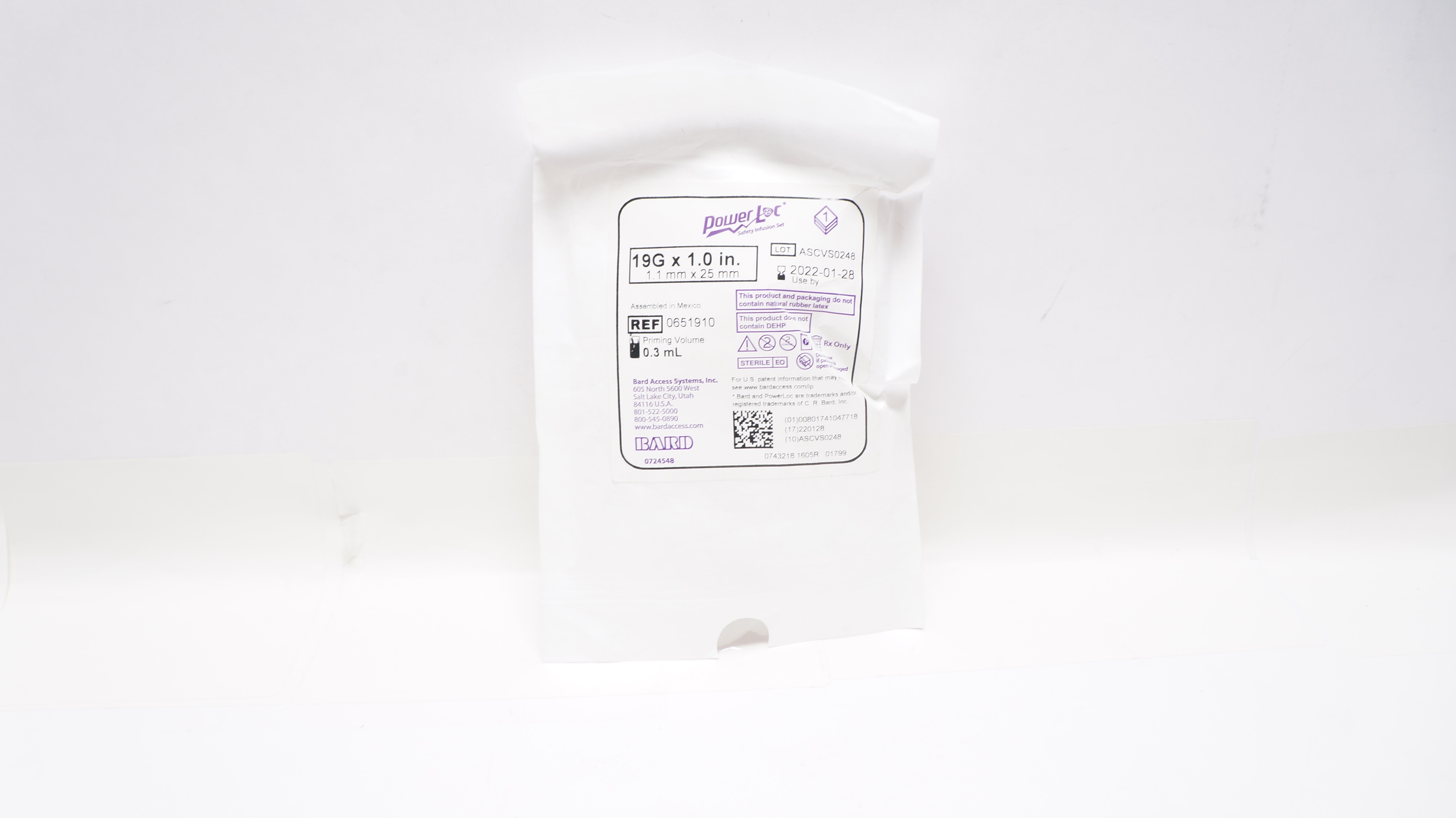 Bard 0651910 PowerLoc Safety Infusion Set 19G x 1.0inch, Priming Volume 0.3mL(x)