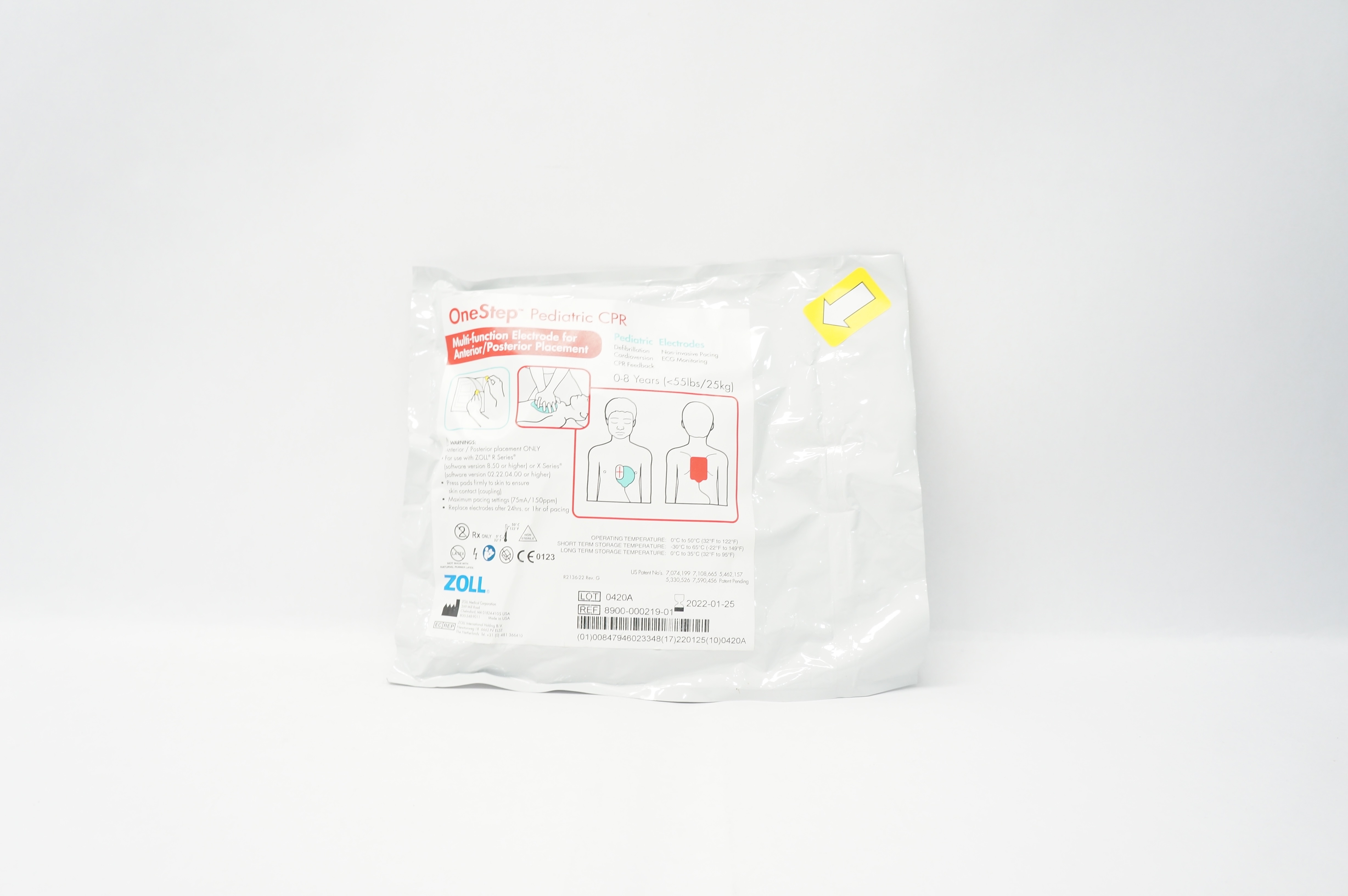 Zoll 8900-000219-01 OneStep Pediatric CPR Multifunction Electrode, 0-8 Years (x)