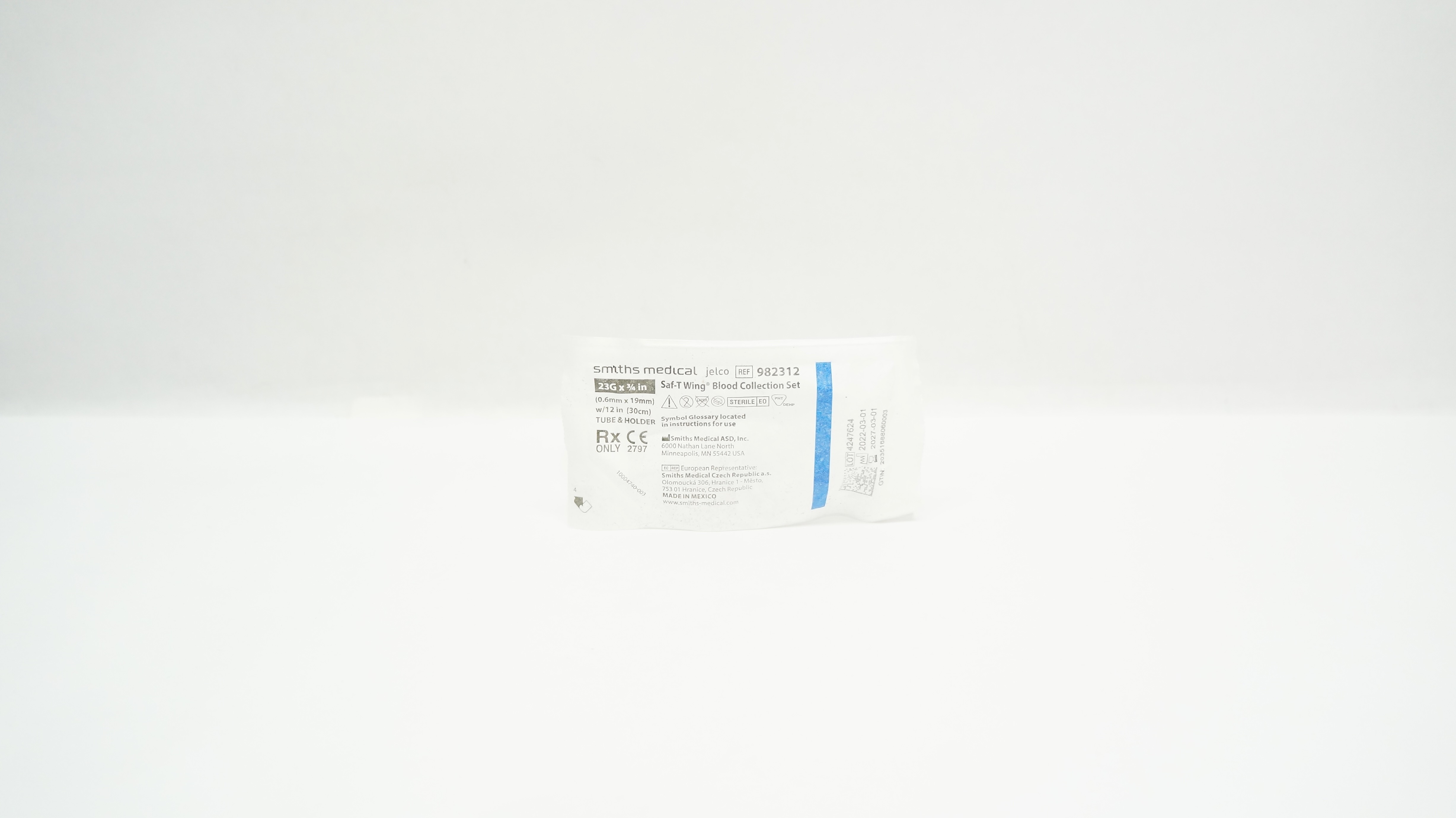 Smiths Medical 982312 Jelco Saft-T Wing Blood Collection Set 23G x 3/4inch