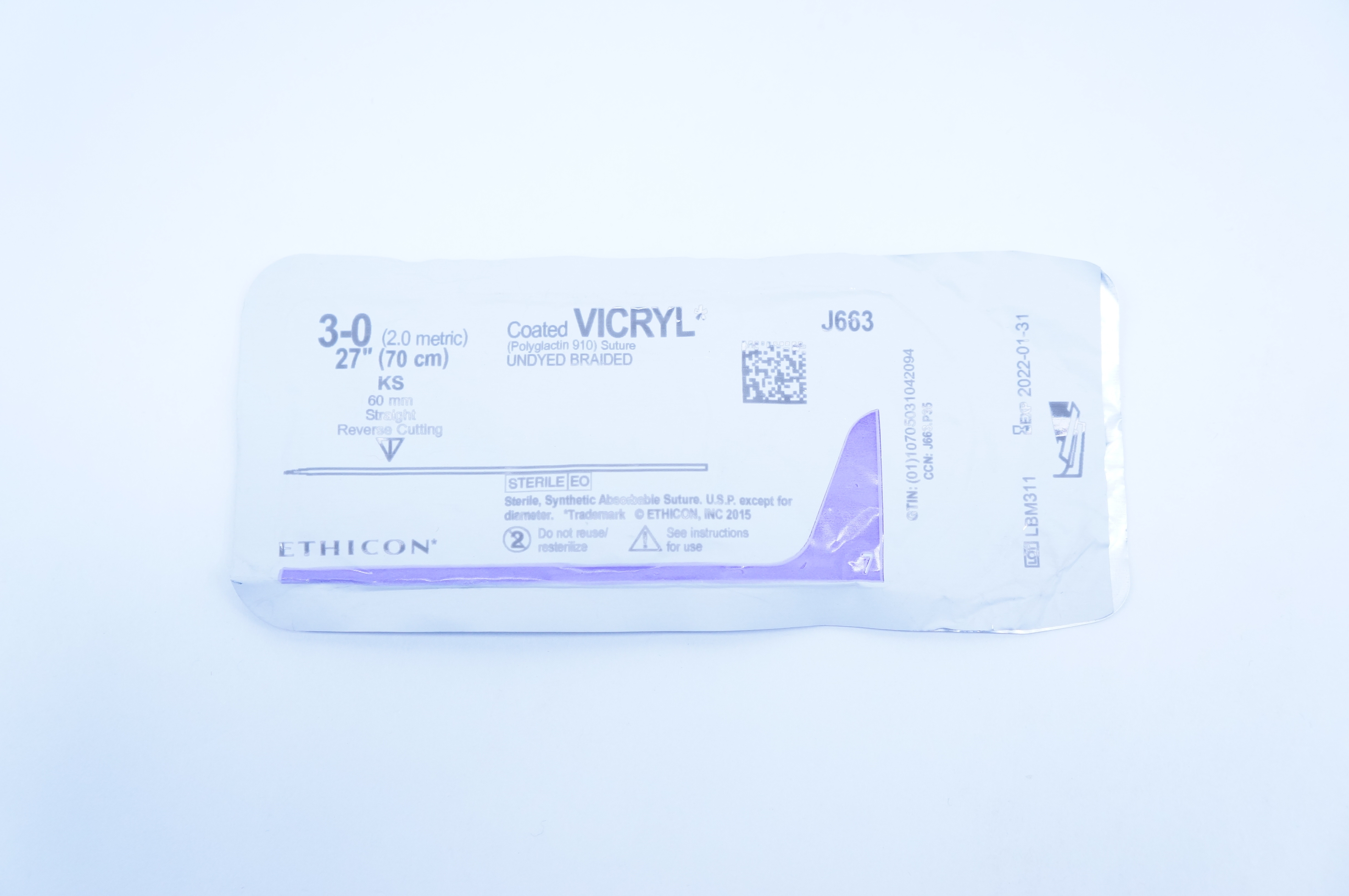 Ethicon J663 3-0 VICRYL, KS, 60mm Straight, 27inch