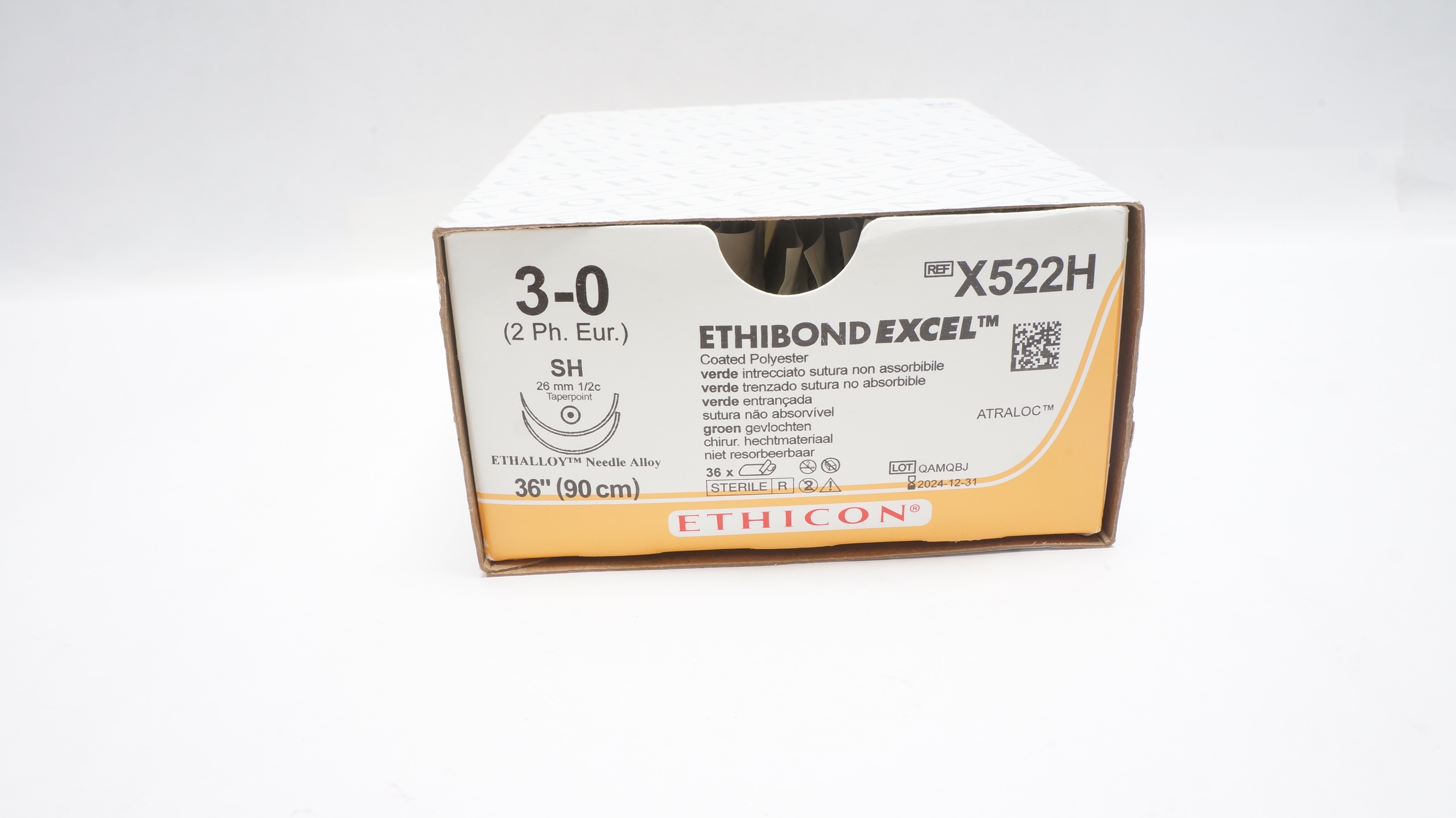 Ethicon X522H 3-0 Ethibond Excel, SH, 26mm 1/2c Taper, 36inch (x) - Box of 21