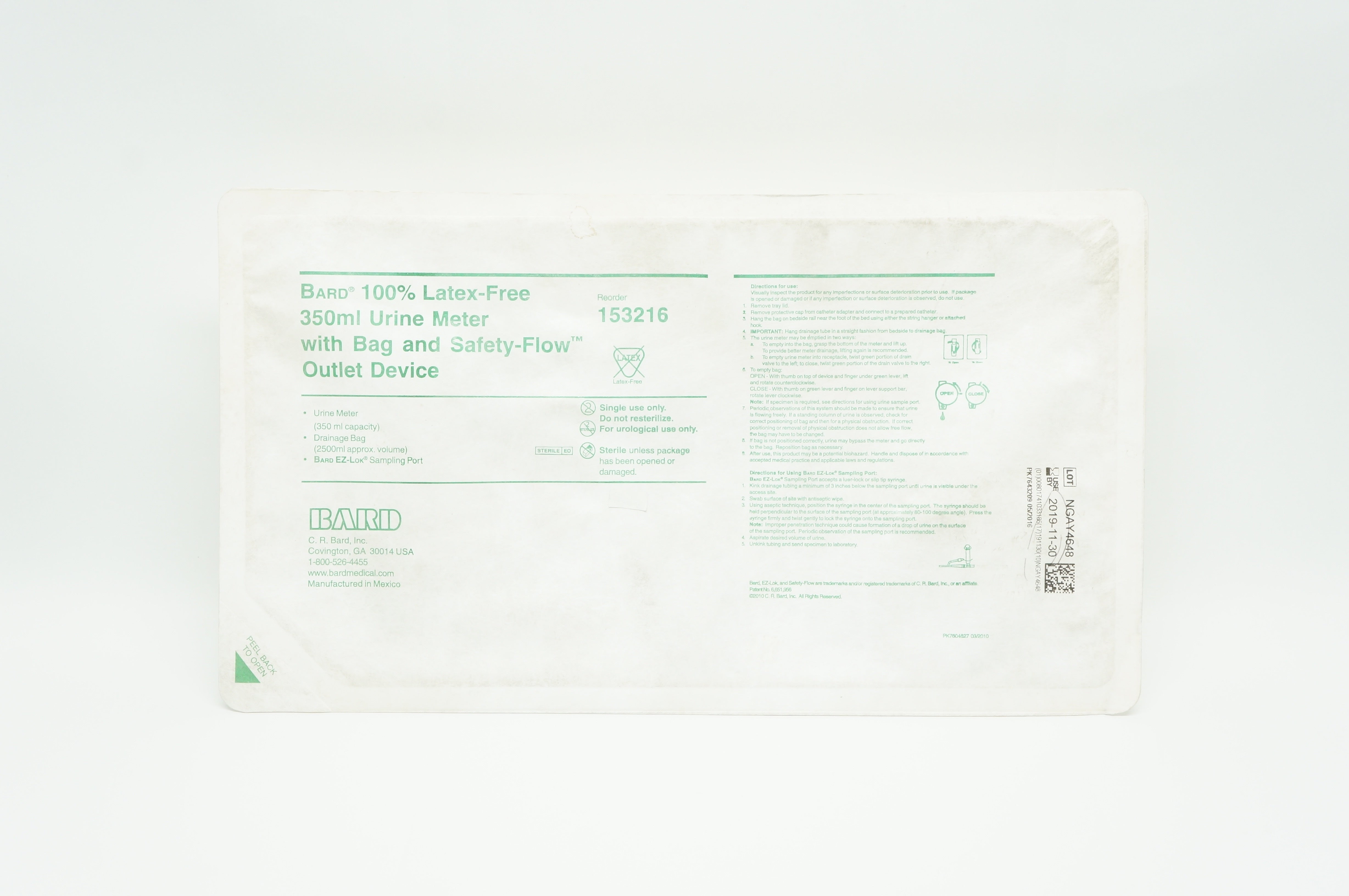 Bard 153216 350 ml Urine Meter with Bag and Safety Flow Outlet Device (x)