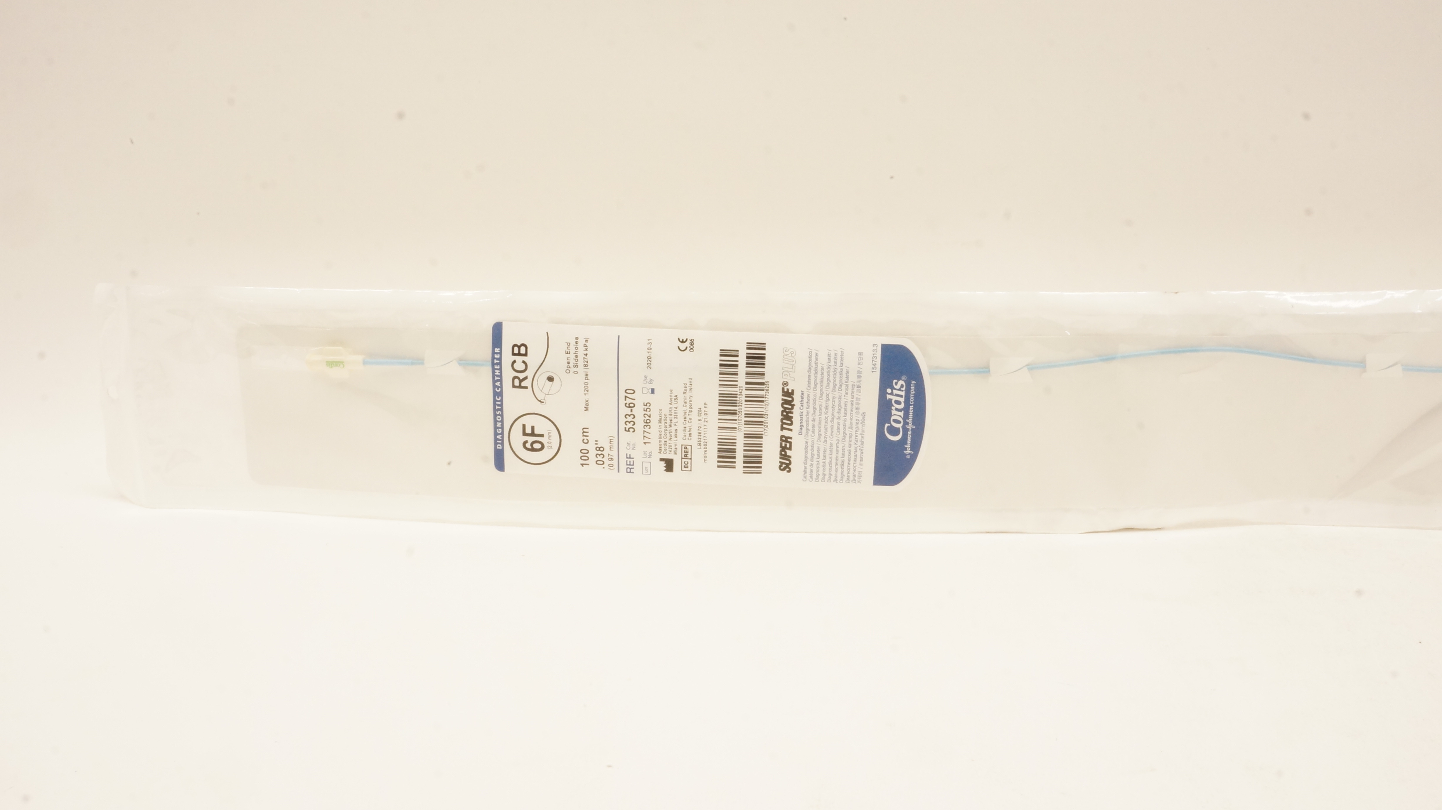 Cordis 533-670 Super Torque RCB Diagnostic Catheter 6F x .038inch x 100cm (x)