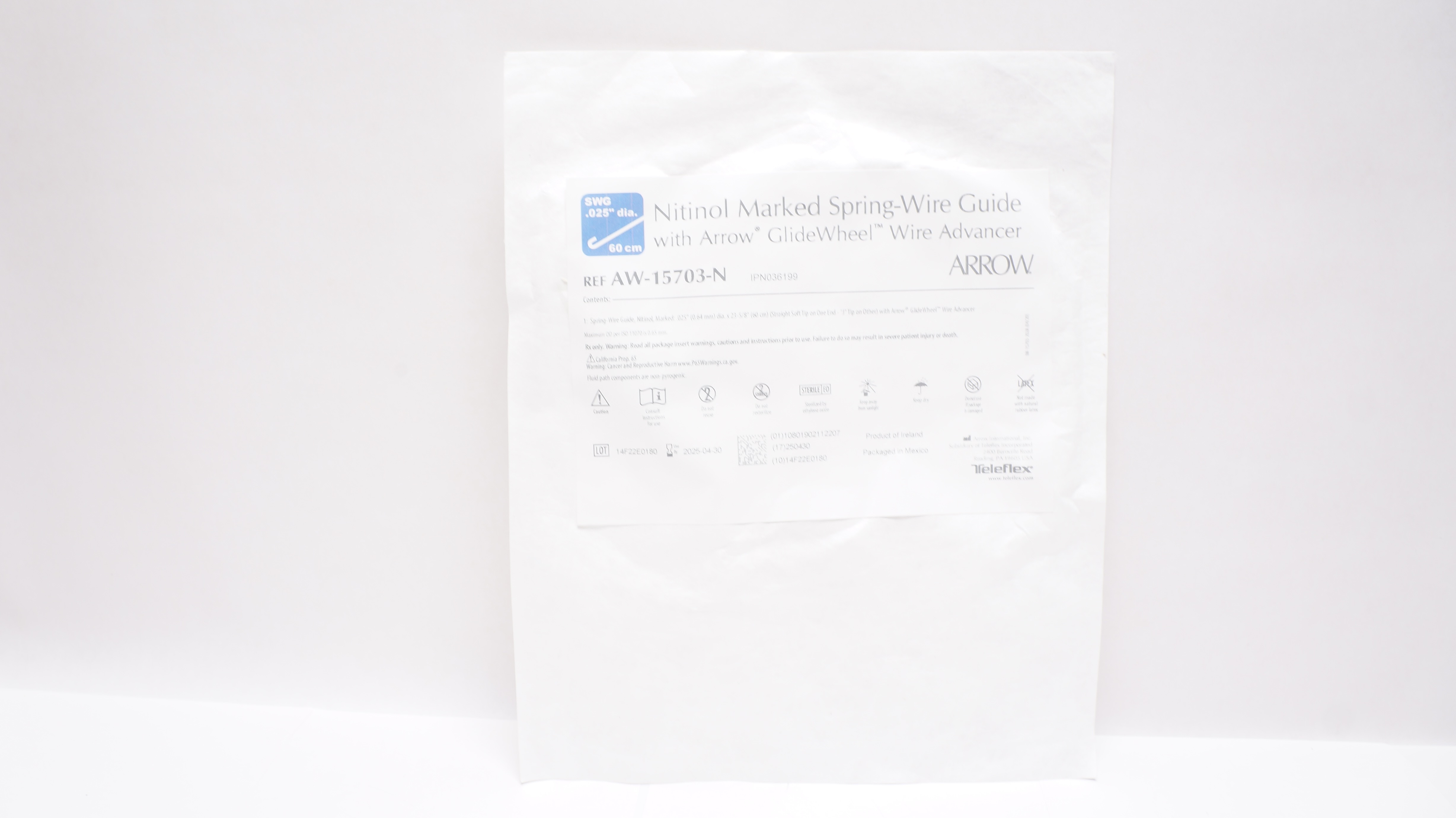 Arrow AW-15703-N Nitinol Marked Spring-Wire Guide .025inch x 23-5/8inch