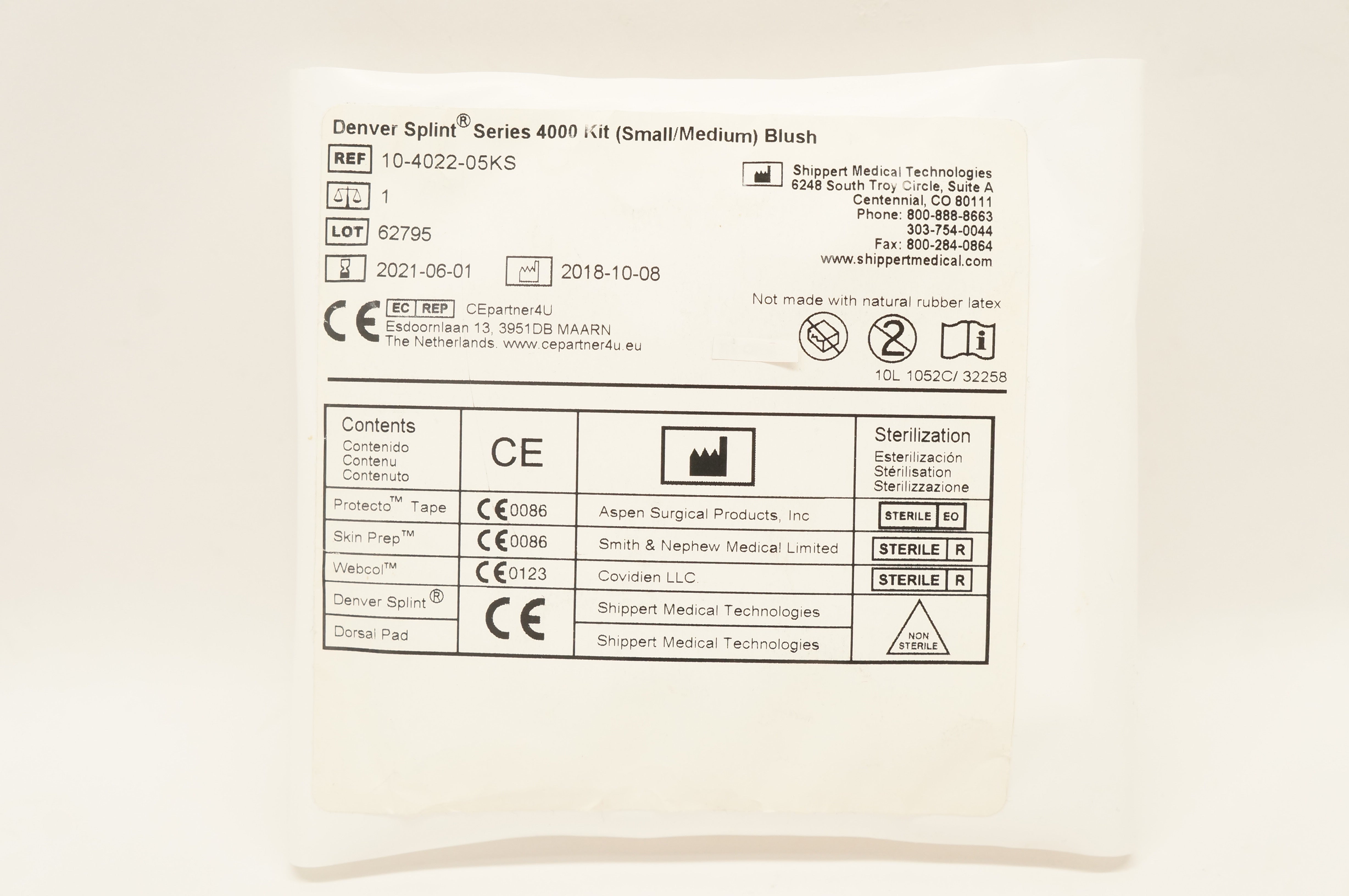 Shippert Medical 10-4022-05KS Denver Splint Series 4000 Kit (S/M) Blush (x)