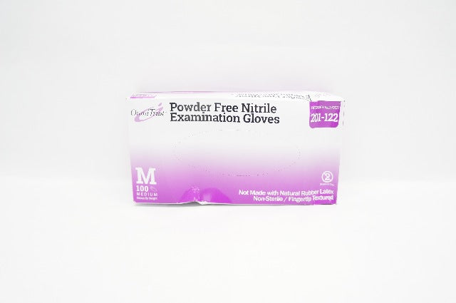 Omni 201-122 Powder Free Nitrile Examination Gloves, Medium - Box of 100