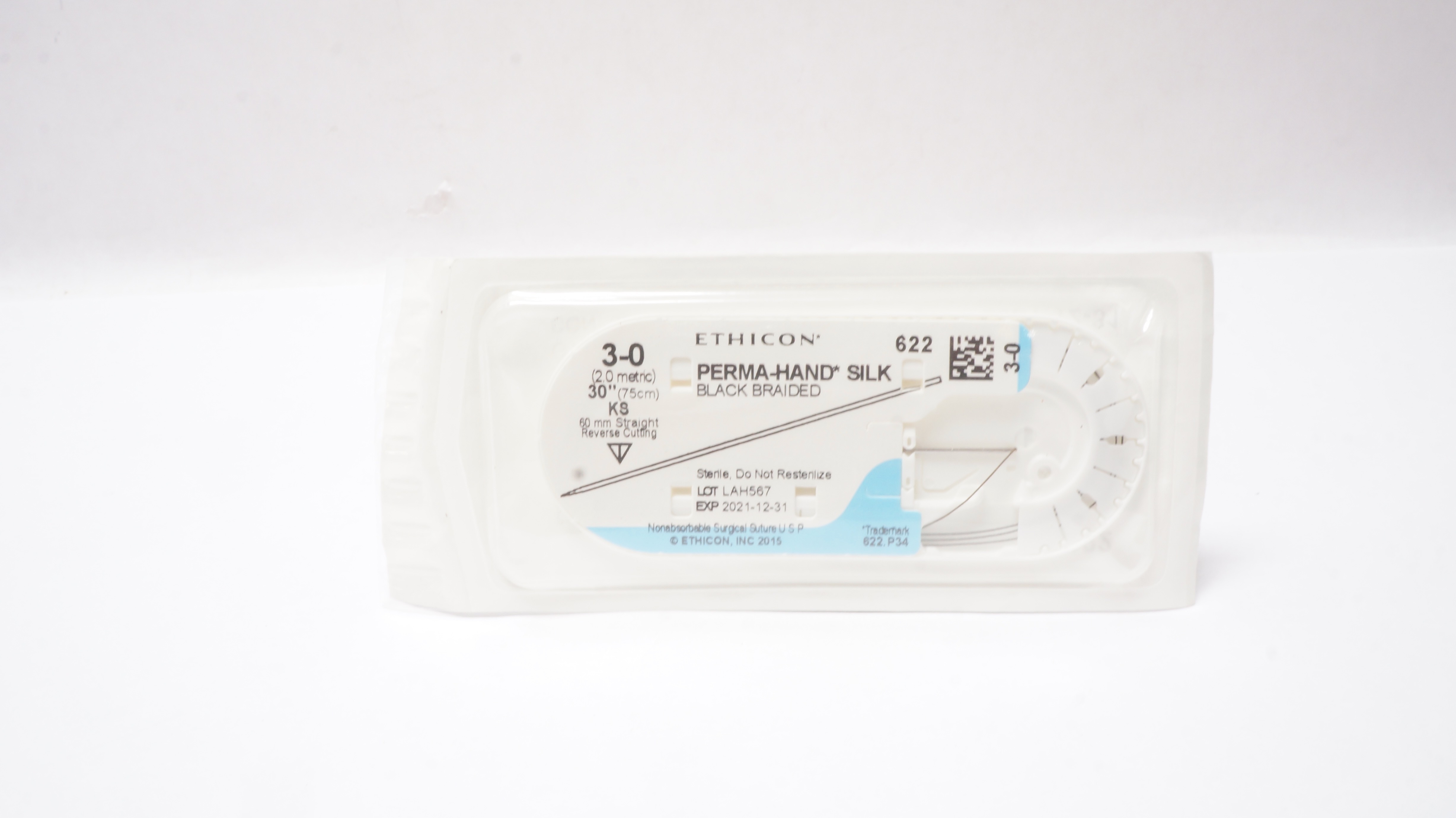 Ethicon 622 3-0 Perma-Hand Silk Surgical Stre KS 60mm Reverse Cutting 30inch (x)