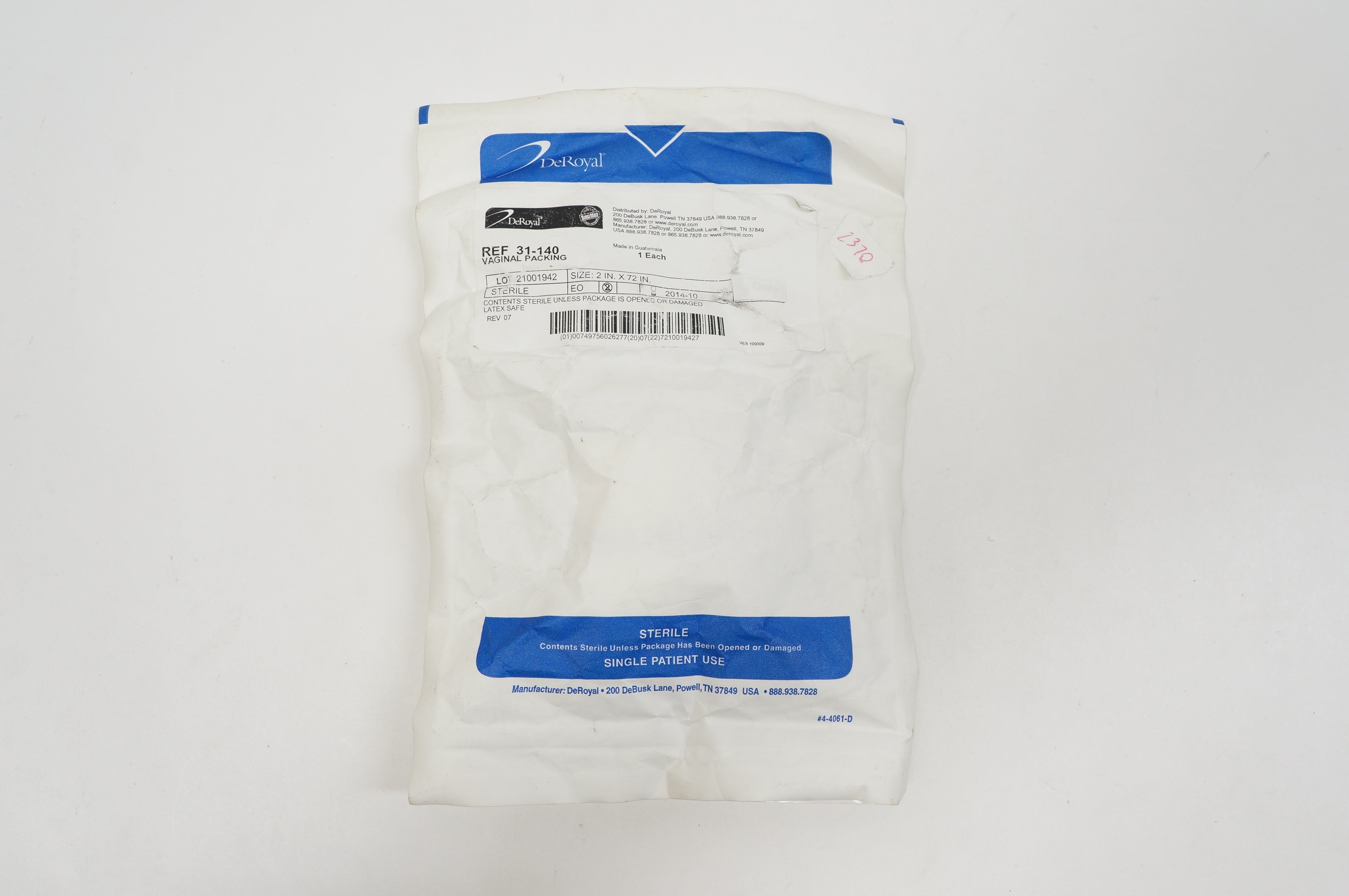 DeRoyal 31-140 Vaginal Packing 2inch x 72inch (x)