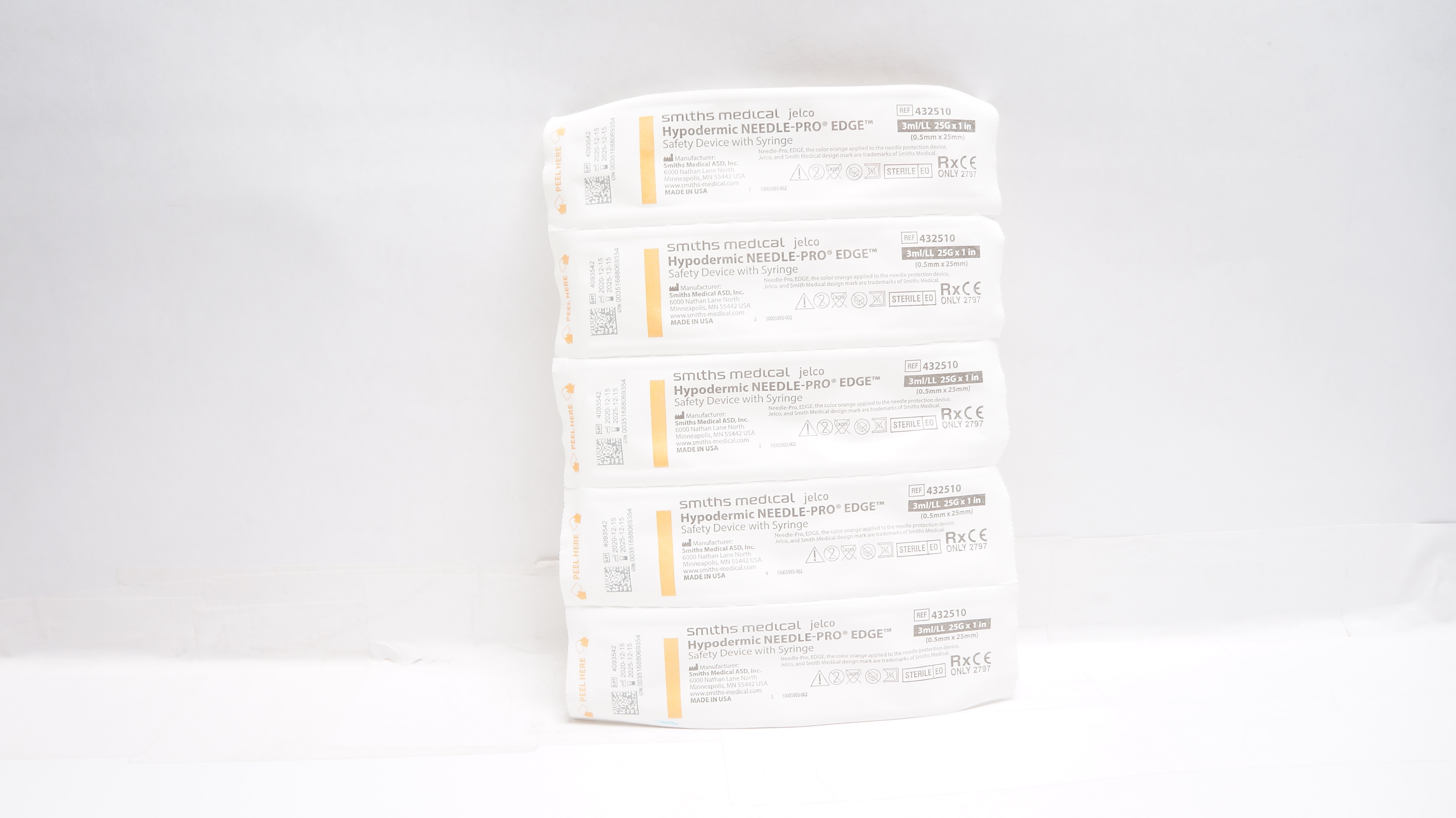 Smiths Medical 432510 Hypodermic EDGE Safety Device 25Gx1inch 3ml/LL - Lot of 5