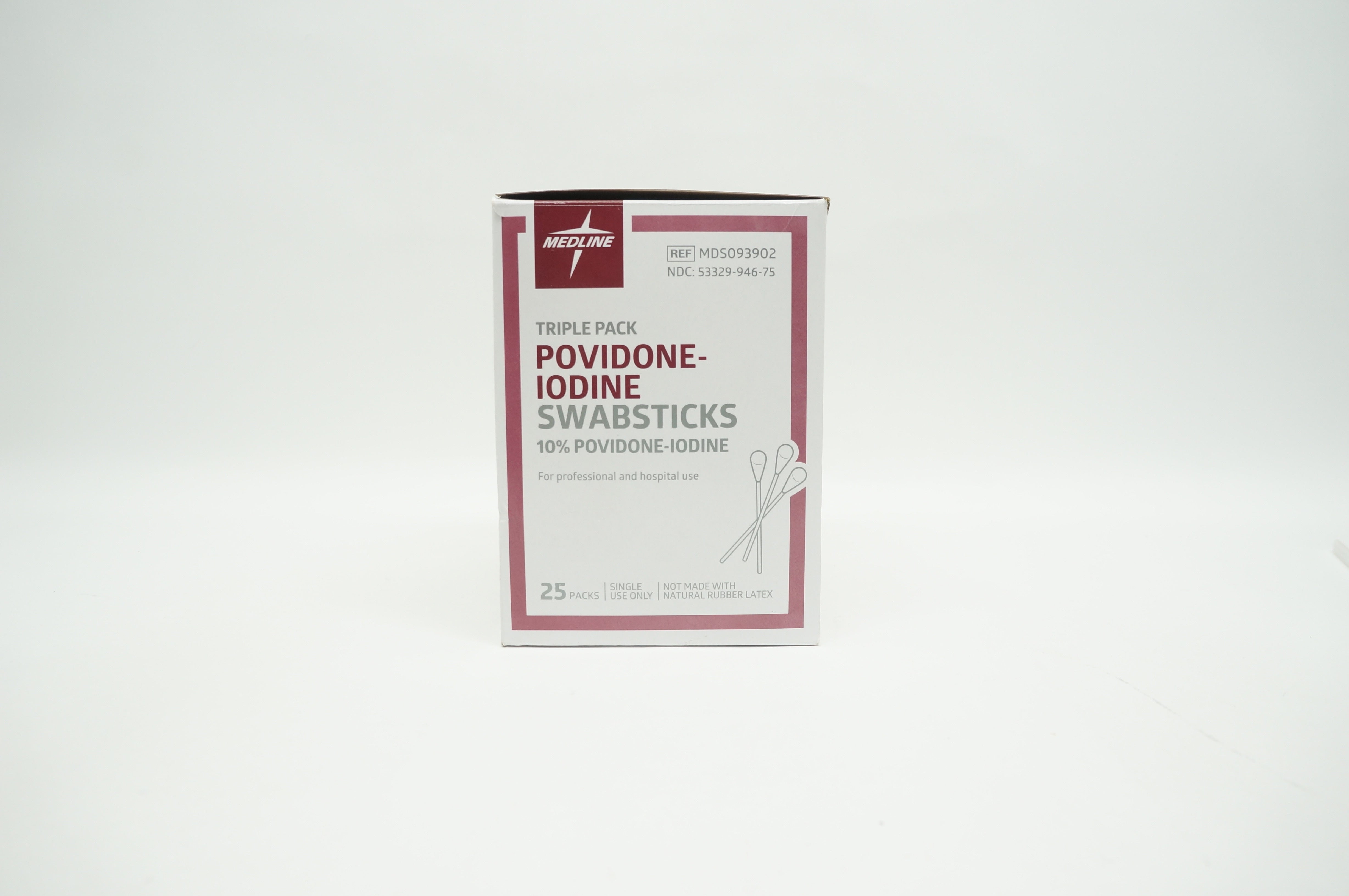 Medline MDS093902 Triple Pack 10% Povidone-Iodine Swabsticks - Pack of 25
