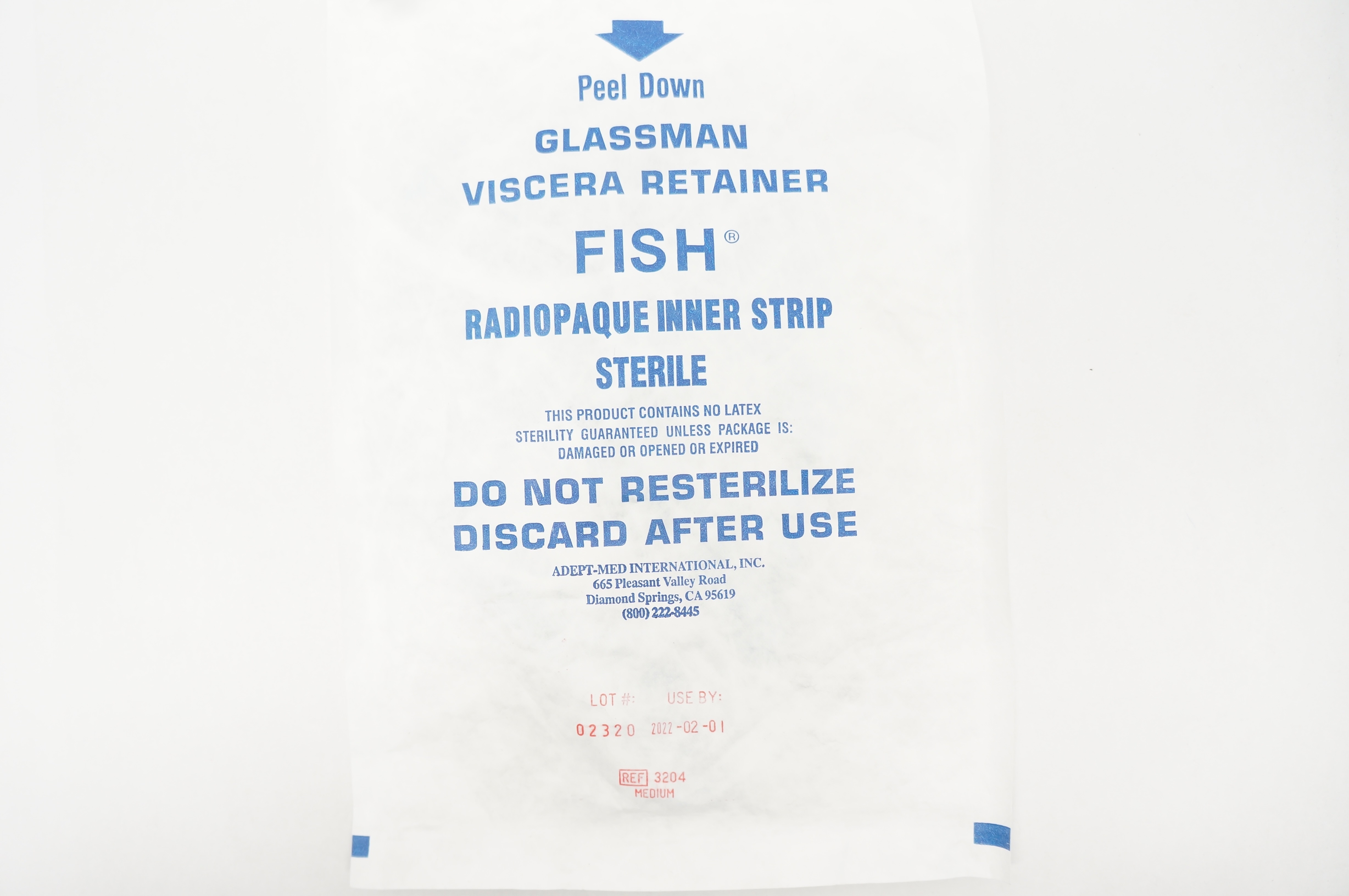Adept-Med 3204 Glassman Viscera Retainer Fish Radiopaque Inner Strip, Medium (x)