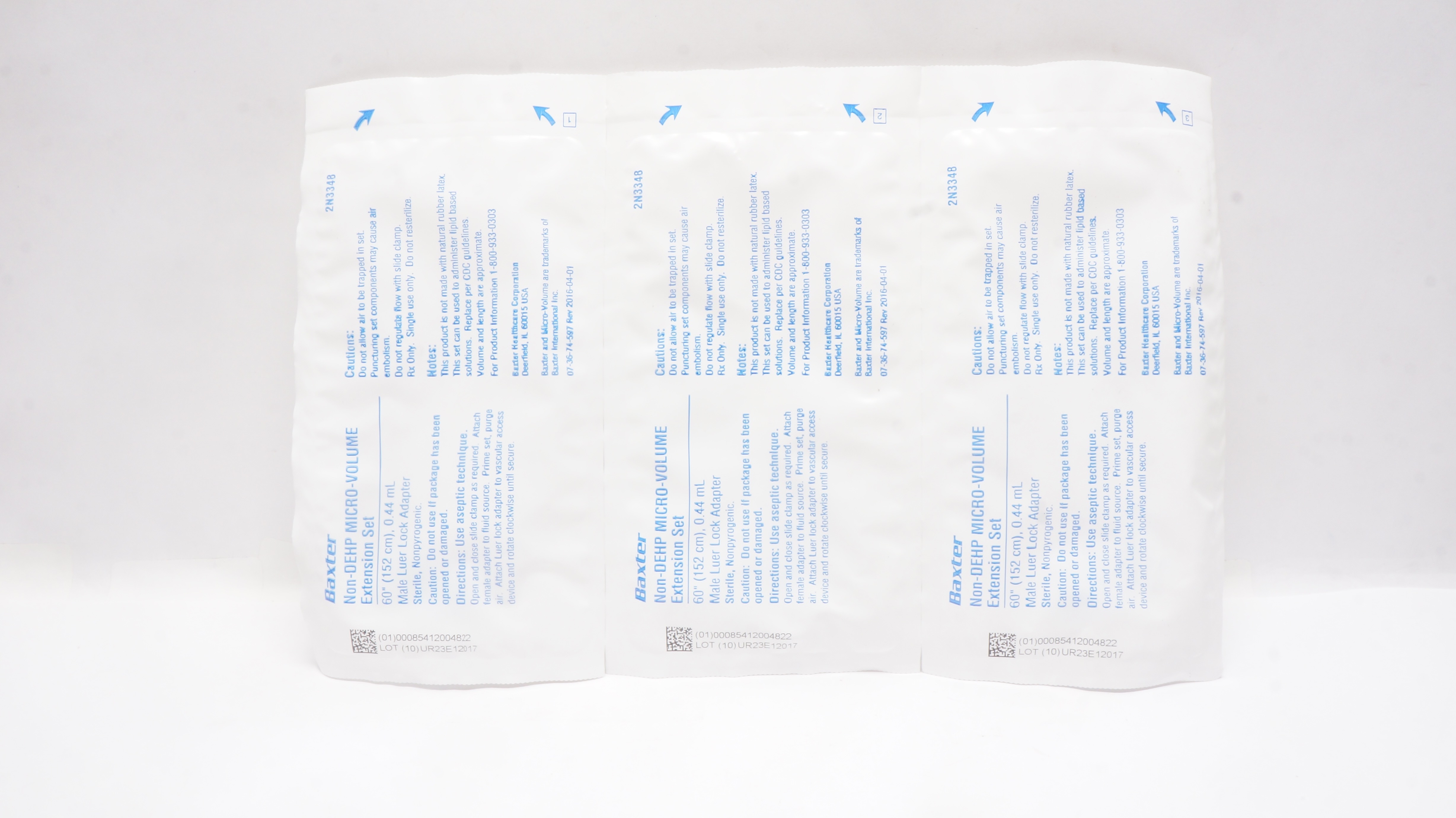 Baxter 2N3348 Non-DEHP Micro-Volume Extension Set 60inch x 0.44mL - Pack of 3