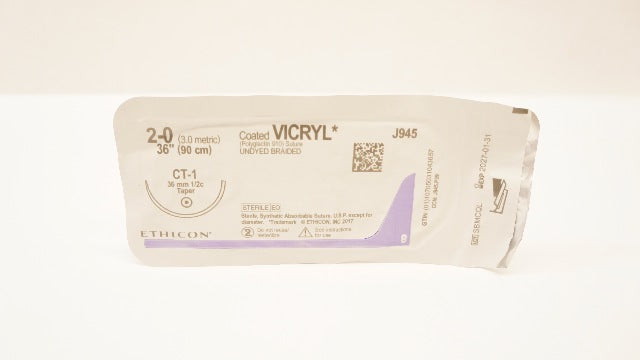 Ethicon J945 2-0 Coated VICRYL, CT-1, 36mm 1/2c Taper, 36inch