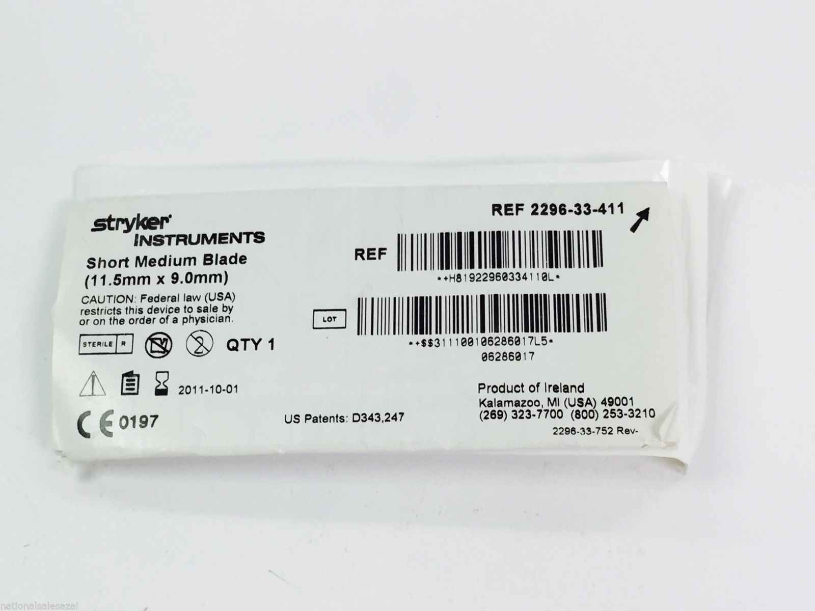 2296-33-411 ~ Stryker Short Medium Blade 11.5mm x 9.0mm (x)