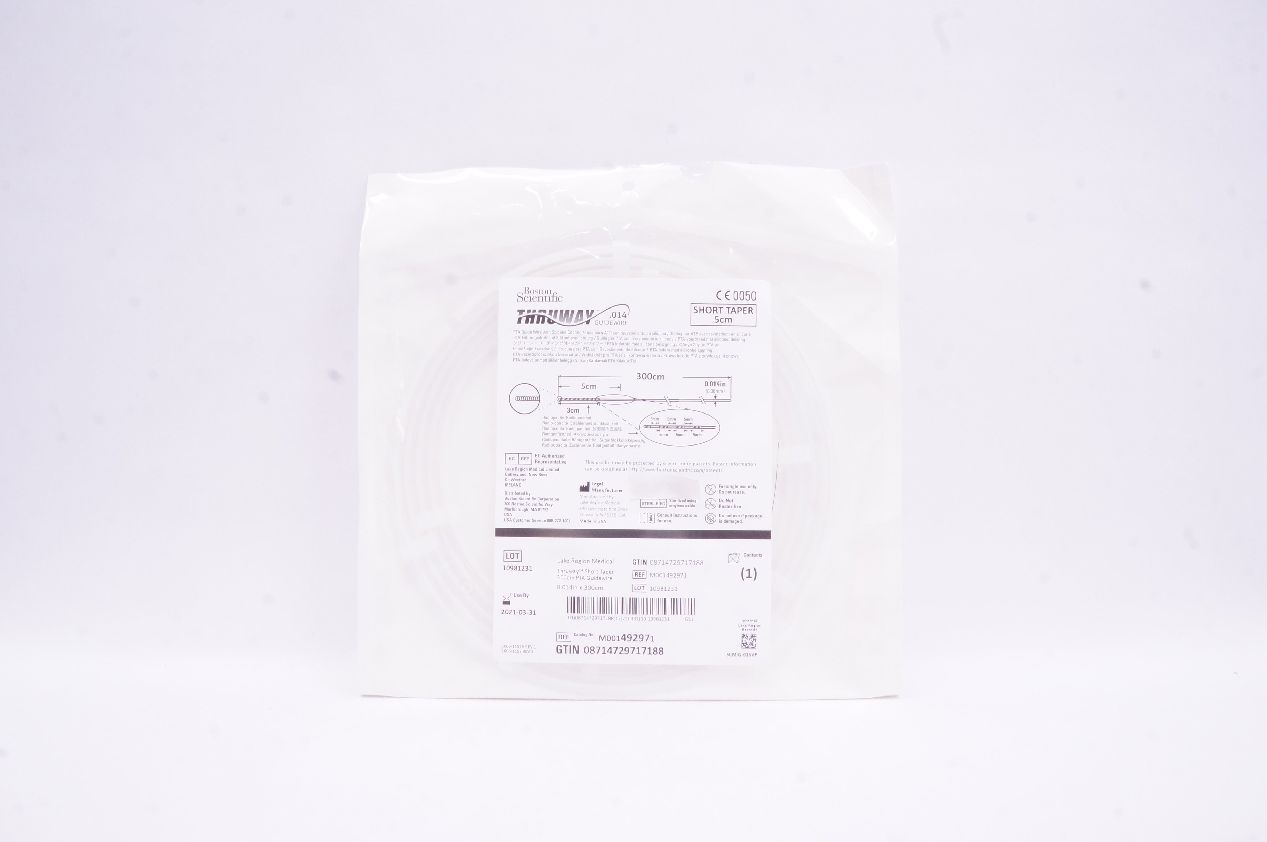 Lake Region M001492971 Thruway Guidewire Short Taper 5cm x 300cm x 0.014in