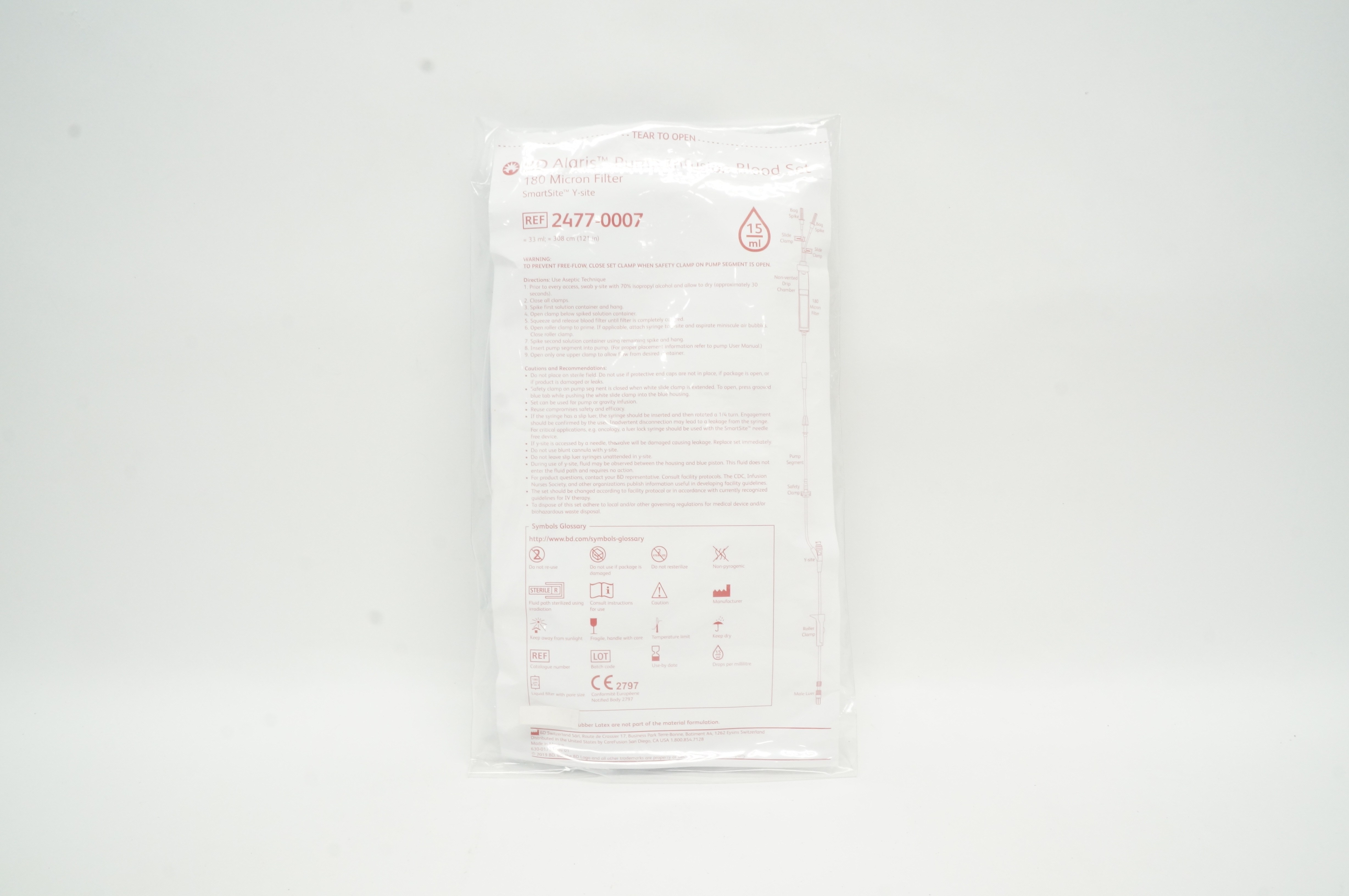 BD 2477-0007 Alaris Pump Infusion Blood Set 180 Micron Filter 15ml