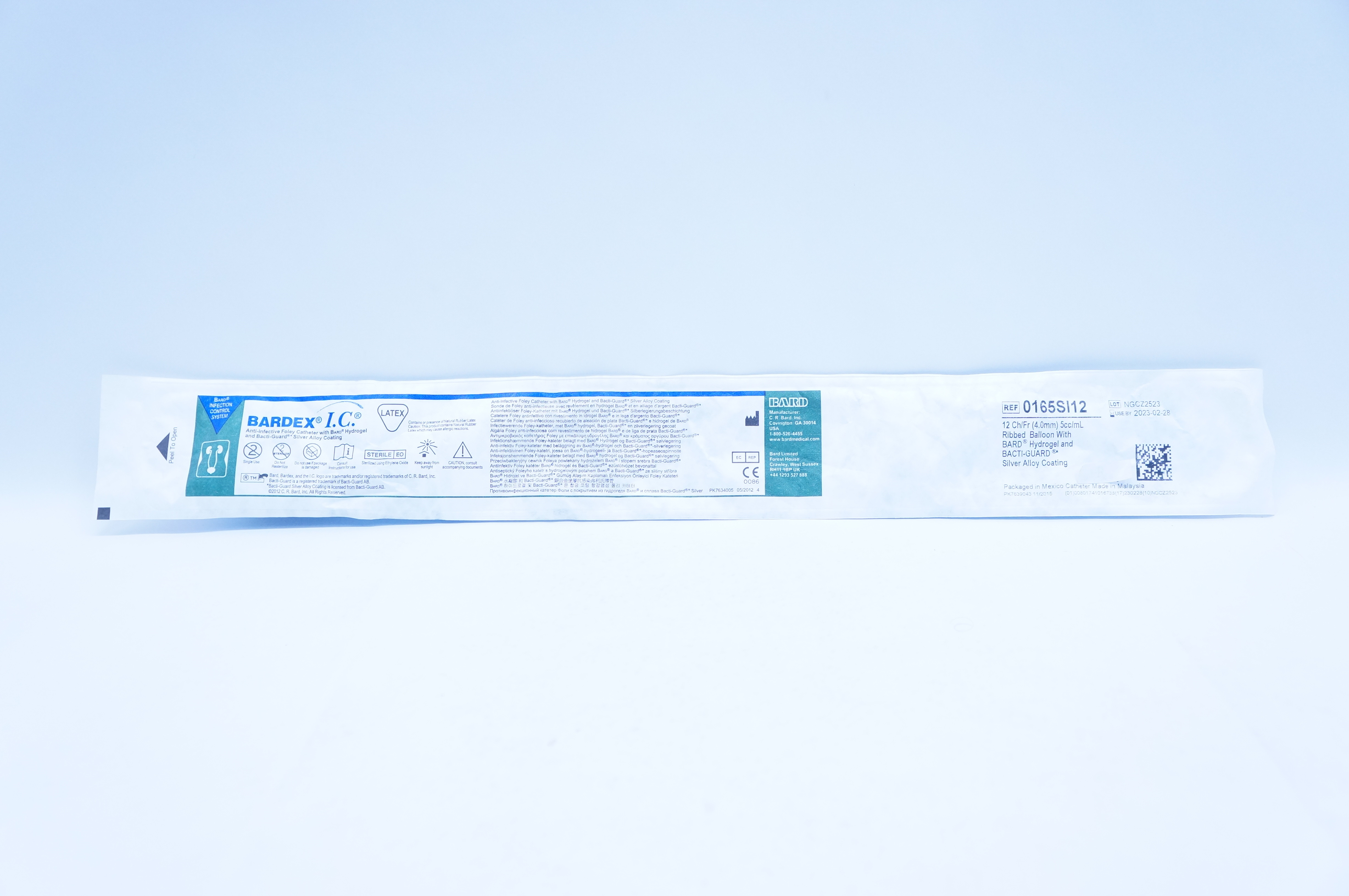 Bard 0165SI12 Bardex IC Anti-Infective Foley Cath. 12Fr