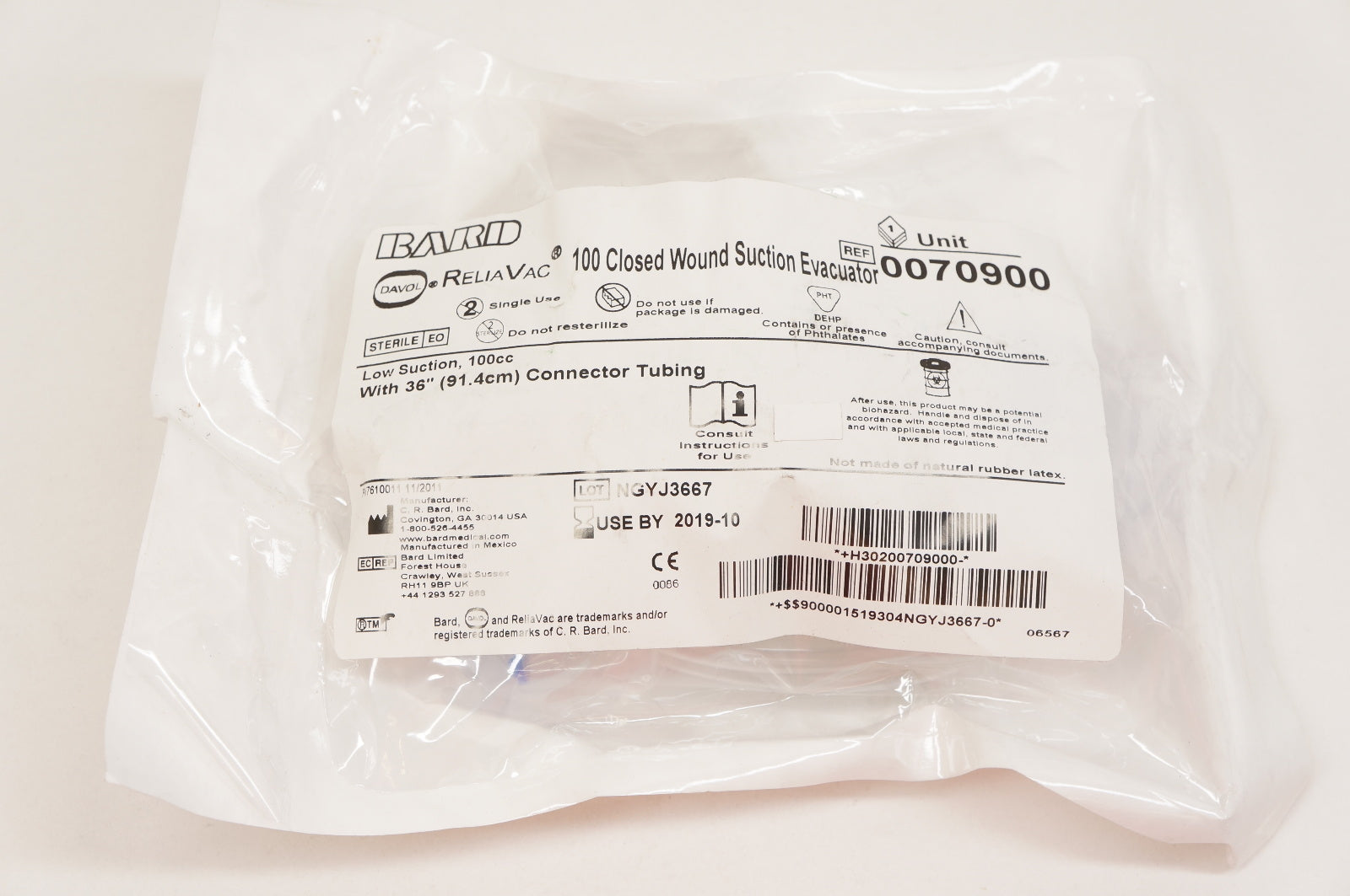 Bard 0070900 100 Closed Wound Suction Evacuator Low Suction, 100cc (x)